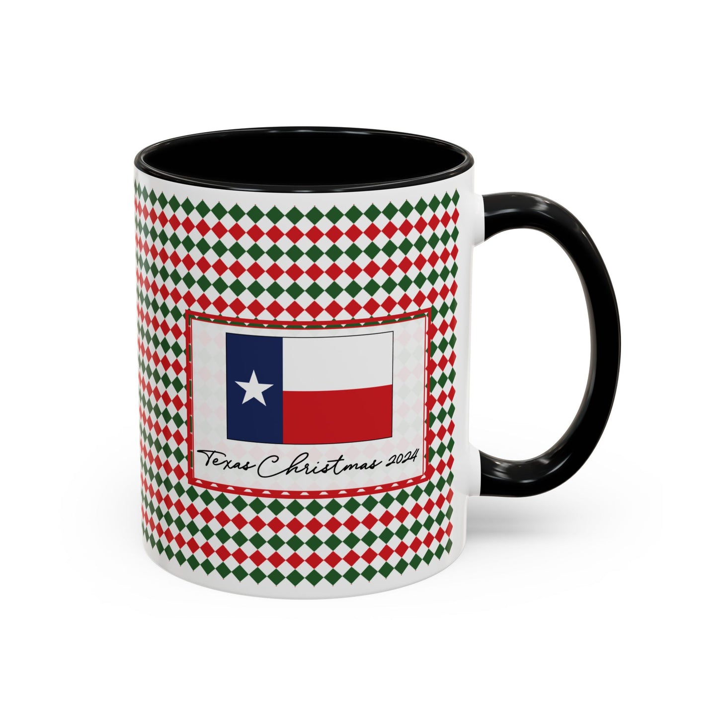 Joy- Christmas Argyle Personalizable Christmas Ceramic Mug (11oz, 15 oz)