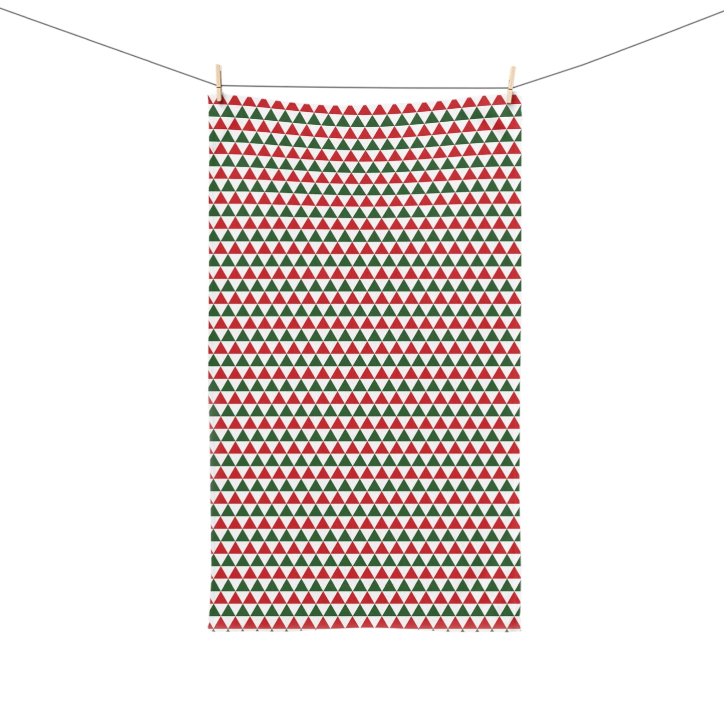 Red & Green Triangle Striped Christmas Hand Towel | Soft Cotton Back, Printed Polyester Front, Festive Kitchen/Bath Décor