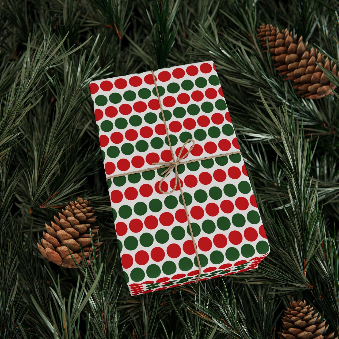 Red & Green Polka Dot Striped Wrapping Paper | Luxury Matte or Glossy Gift Wrap, 90gsm Fine Art Paper, 3 Sizes