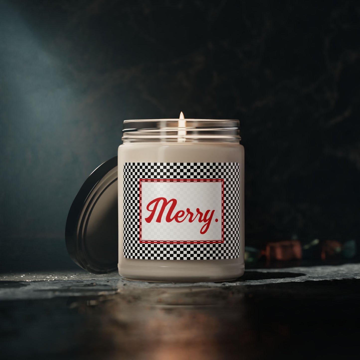 Merry- Black Checkered Scented Soy Candle, 9oz