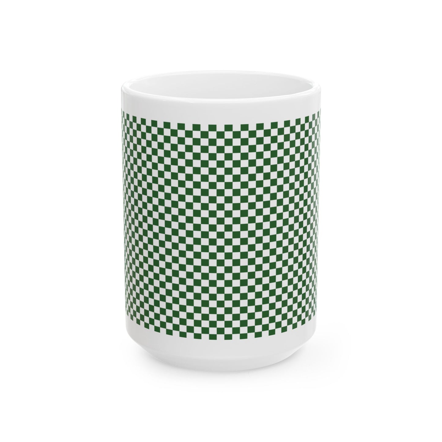 Green Checkered Ceramic Mug, (11oz, 15oz)