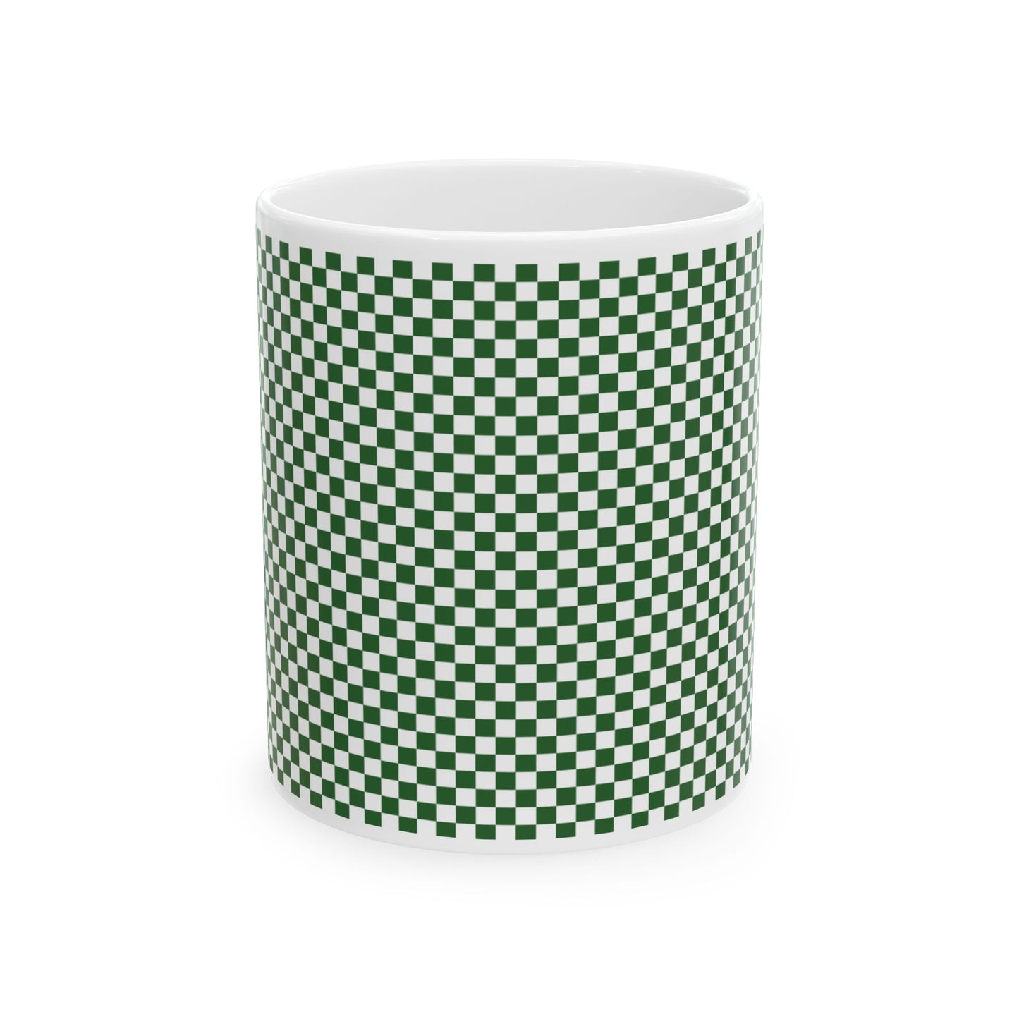 Green Checkered Ceramic Mug, (11oz, 15oz)