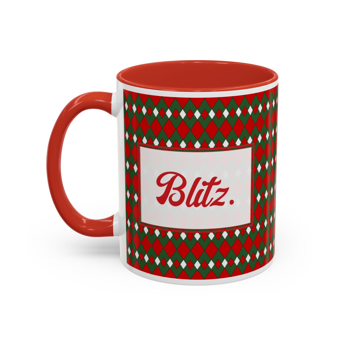 Blitz- Christmas Fancy Argyle Personalizable Christmas Ceramic Mug (11oz, 15 oz)