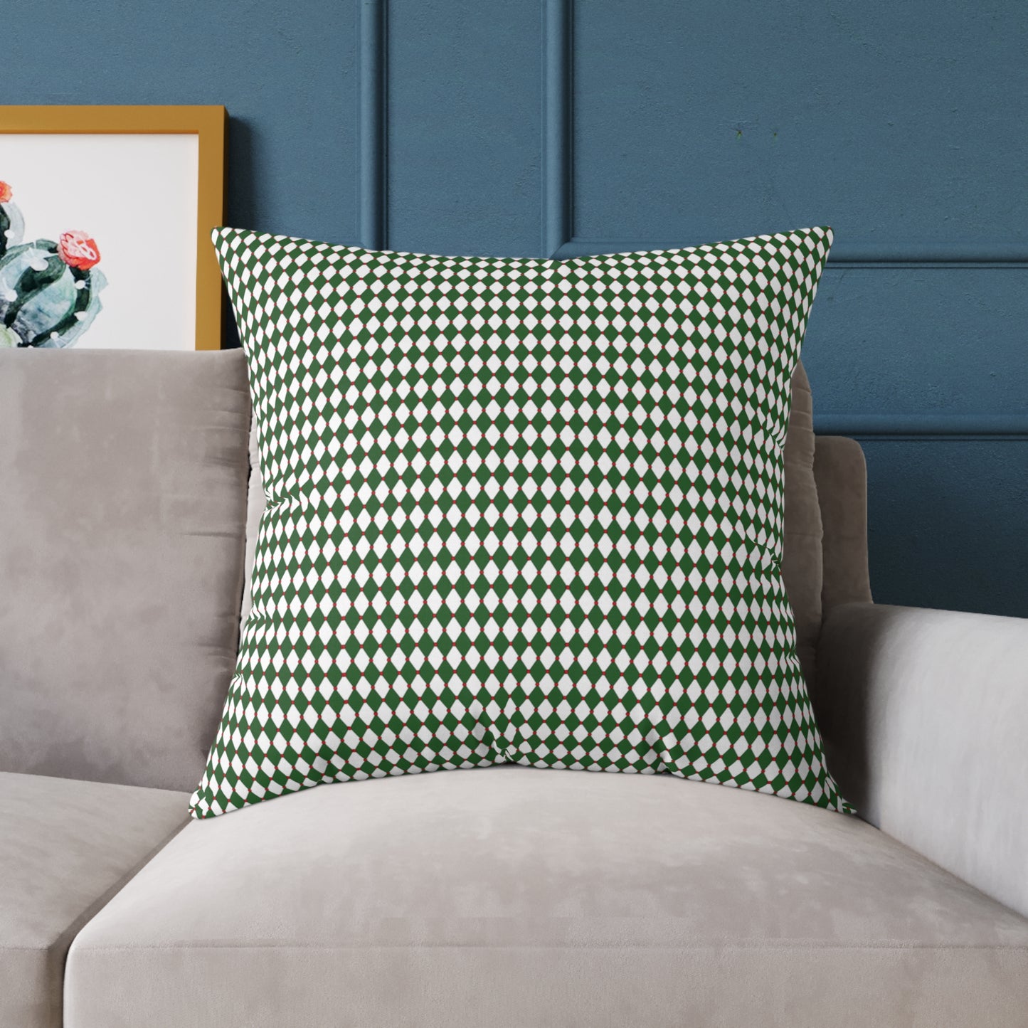 Nutcracker Drummer Green Argyle Christmas Decorative Pillow | Double‑Sided Poly Canvas Cushion, 5 Sizes, Vibrant Holiday Décor
