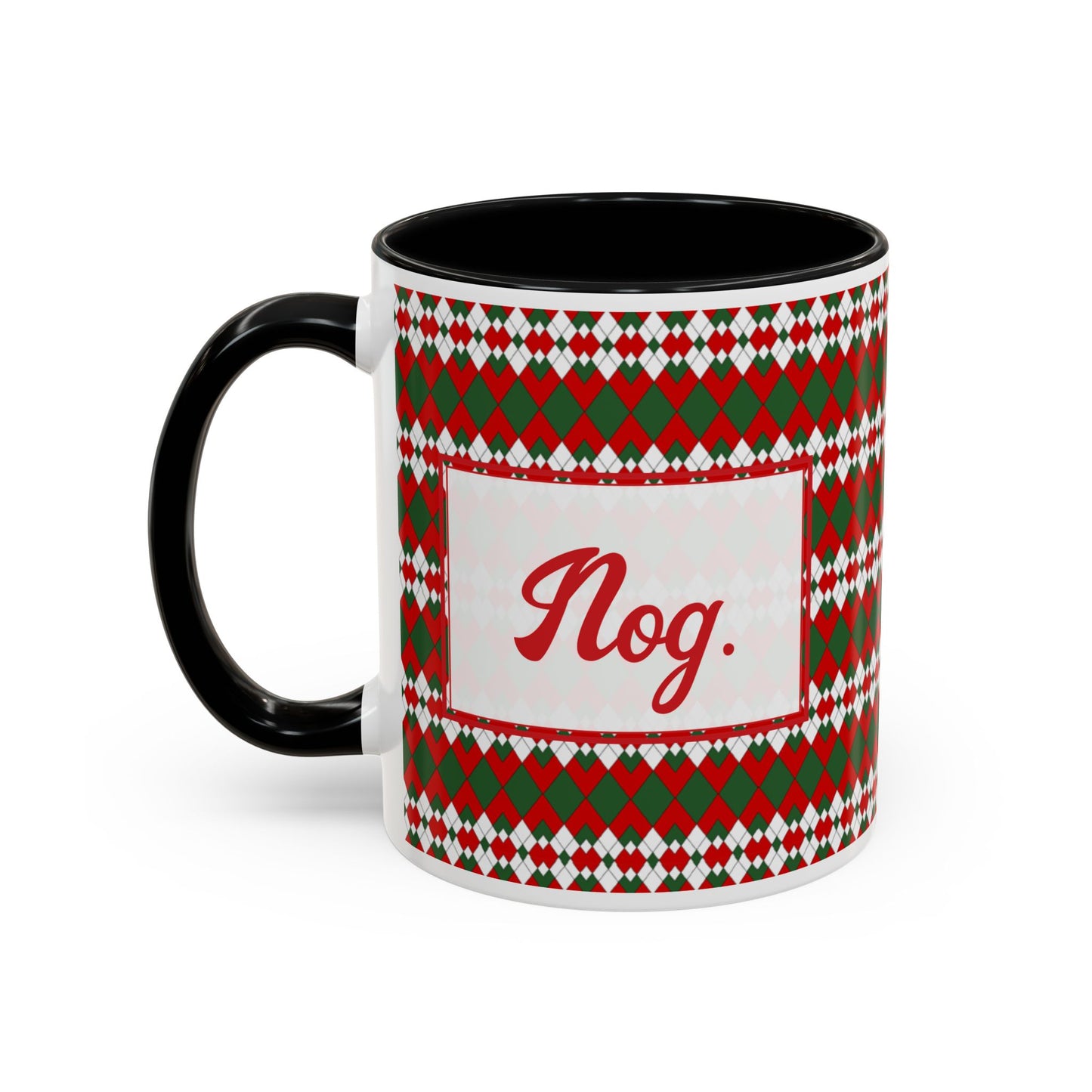 Nog- Christmas Extra Argyle Personalizable Christmas Ceramic Mug (11oz, 15 oz)