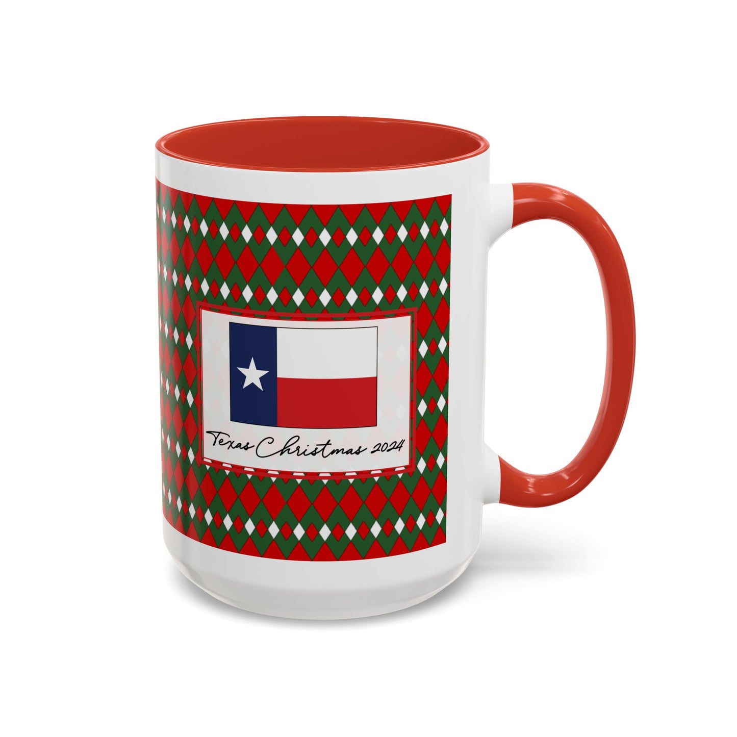 Merry- Christmas Fancy Argyle Personalizable Christmas Ceramic Mug (11oz, 15 oz)