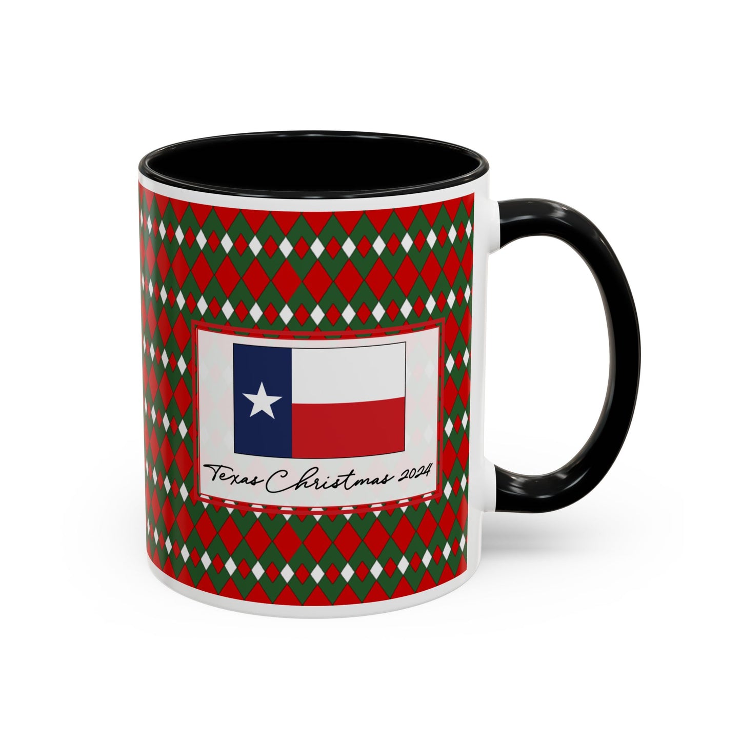 Joy- Christmas Fancy Argyle Personalizable Christmas Ceramic Mug (11oz, 15 oz)