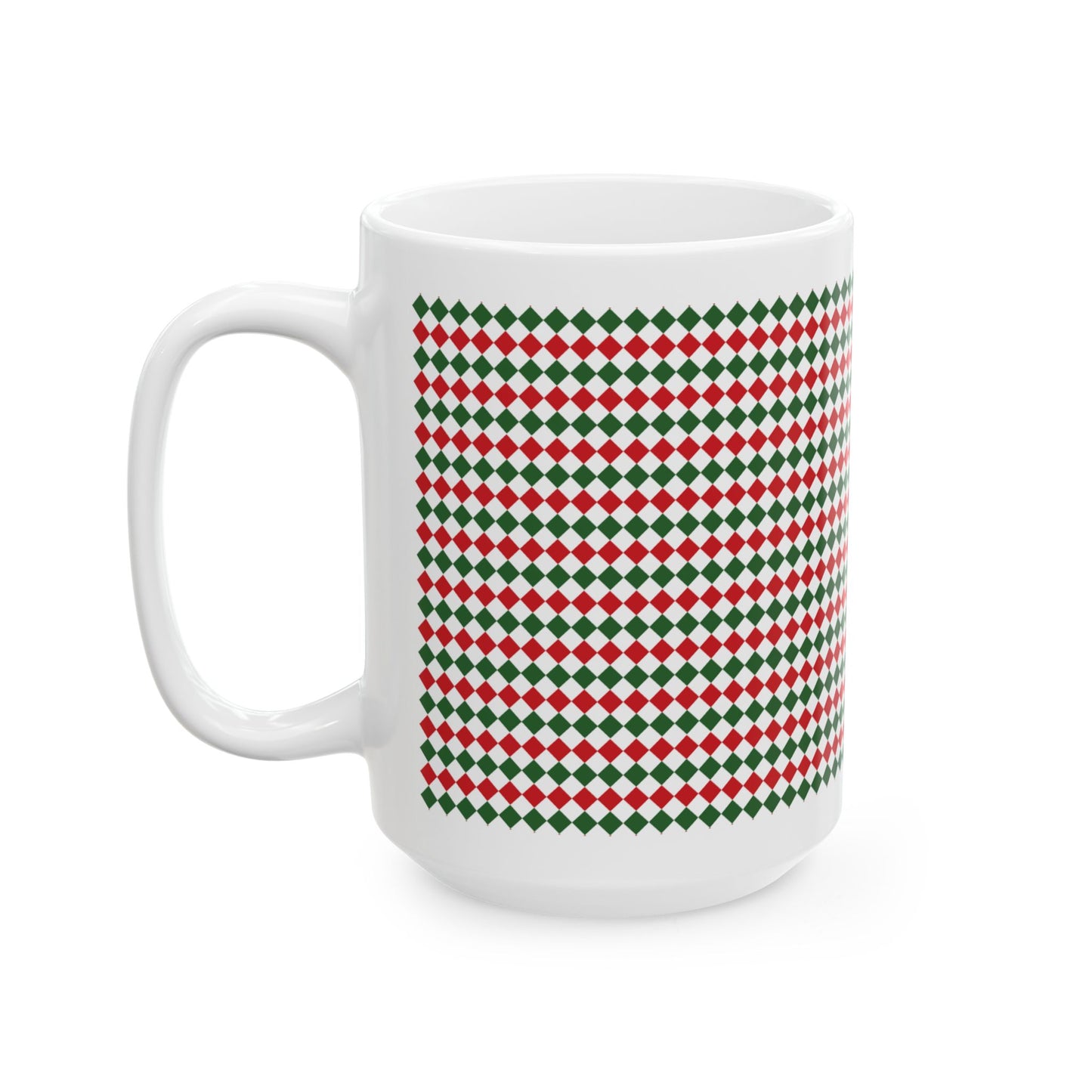 Christmas Red & Green Argyle Ceramic Mug, (11oz, 15oz)