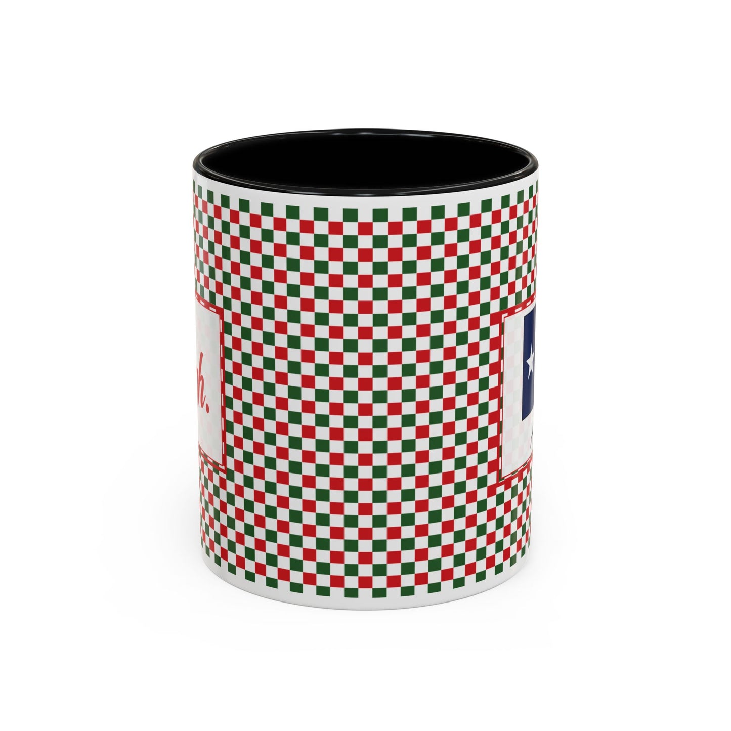 Sleigh- Christmas Checkered Personalizable Christmas Ceramic Mug (11oz, 15 oz)