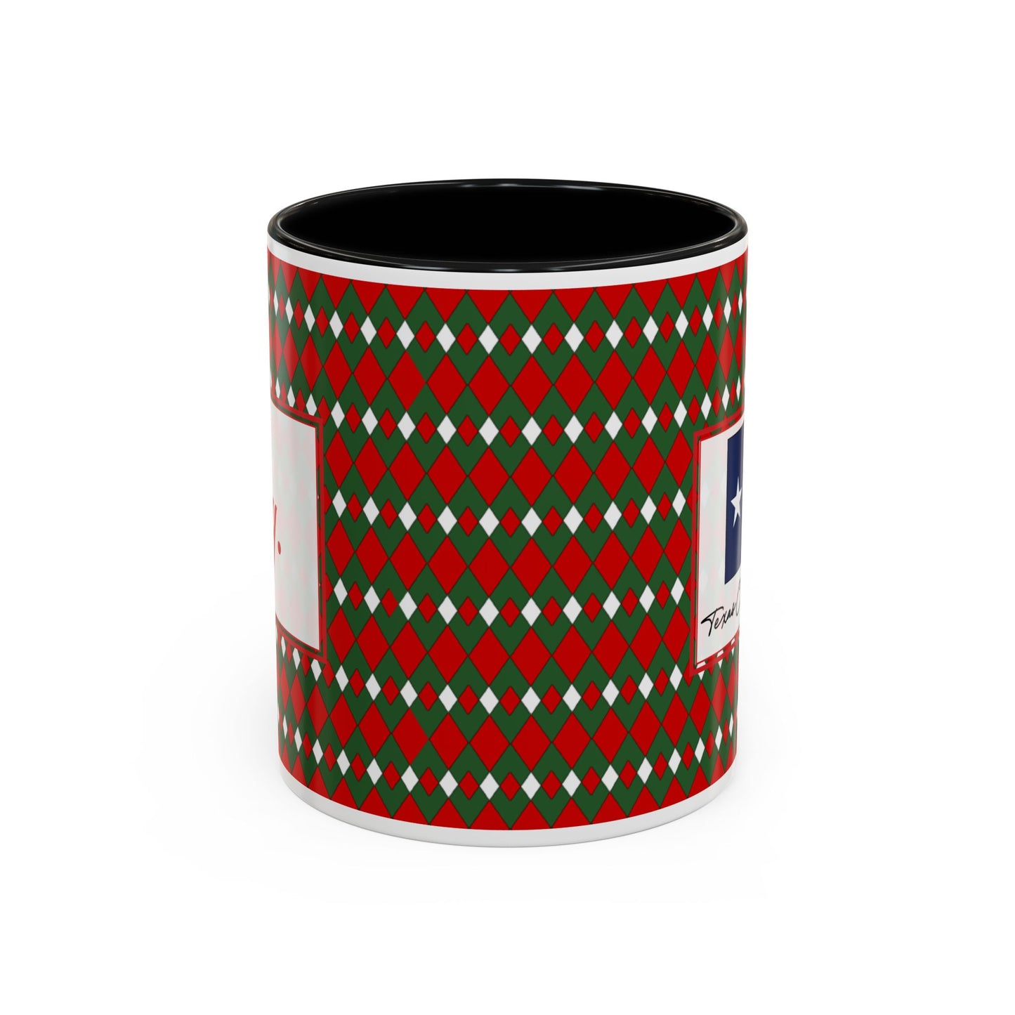 Joy- Christmas Fancy Argyle Personalizable Christmas Ceramic Mug (11oz, 15 oz)