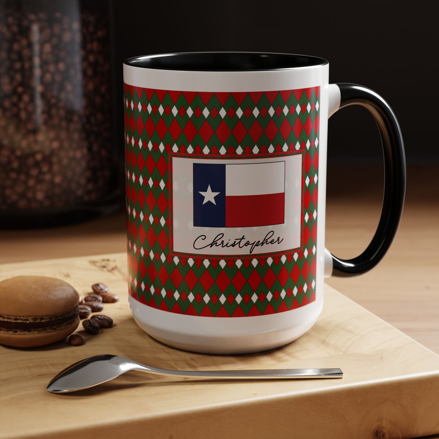 Lit- Christmas Fancy Argyle Personalizable Christmas Ceramic Mug (11oz, 15 oz)