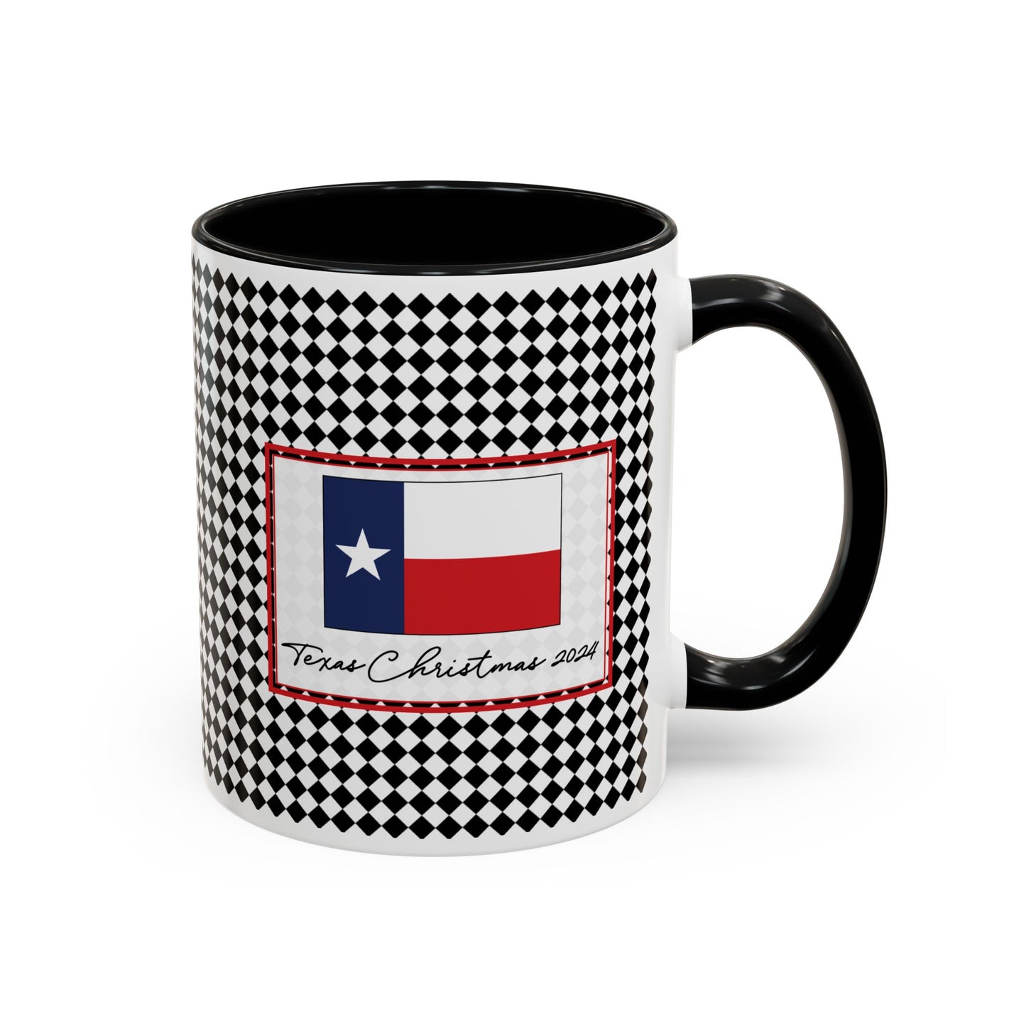 Nog- Black Argyle Personalizable Christmas Ceramic Mug (11oz, 15 oz)