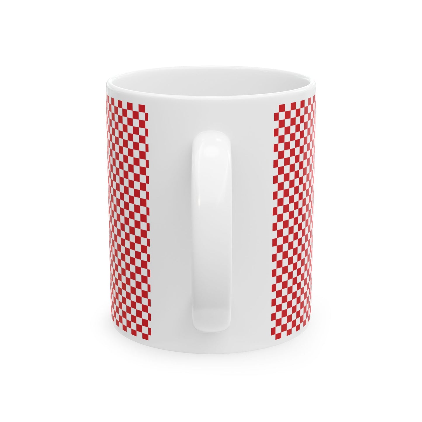 Red Checkered Ceramic Mug, (11oz, 15oz)