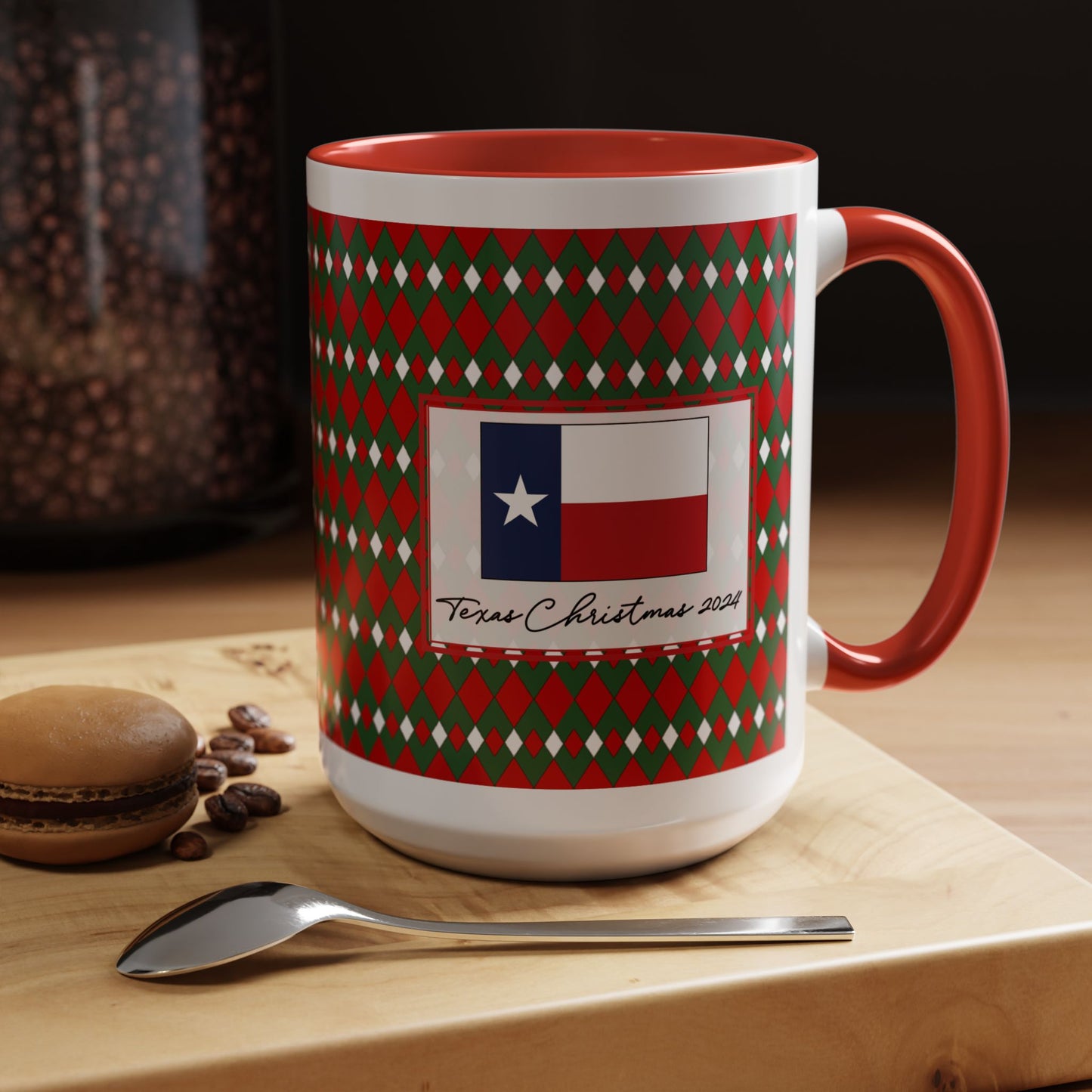 Merry- Christmas Fancy Argyle Personalizable Christmas Ceramic Mug (11oz, 15 oz)