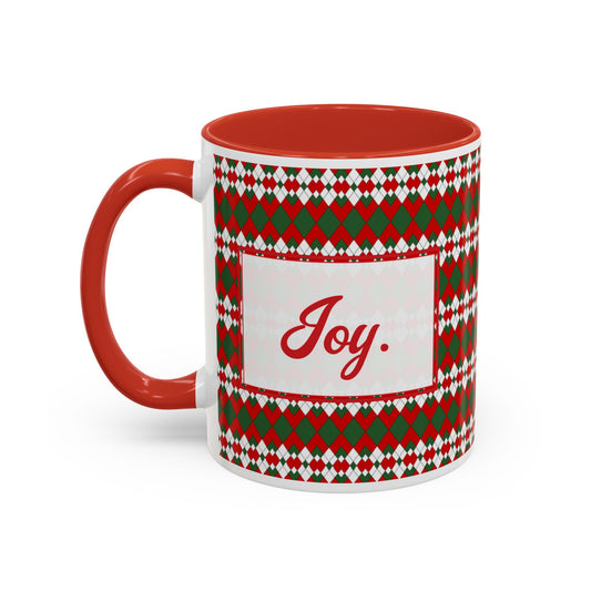 Joy- Christmas Extra Argyle Personalizable Christmas Ceramic Mug (11oz, 15 oz)