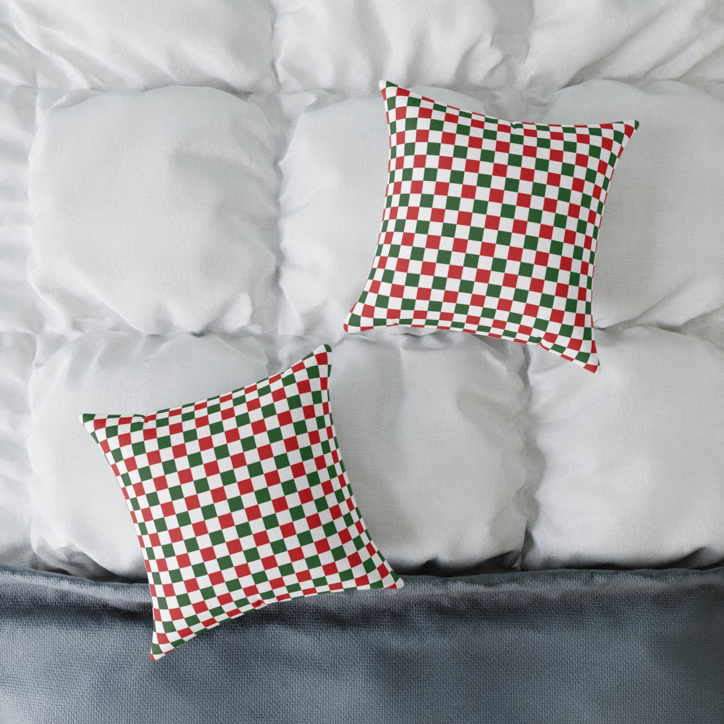 Red Green & White Gingham Christmas Decorative Pillow | Double‑Sided Poly Canvas Cushion, 5 Sizes, Vibrant Holiday Décor
