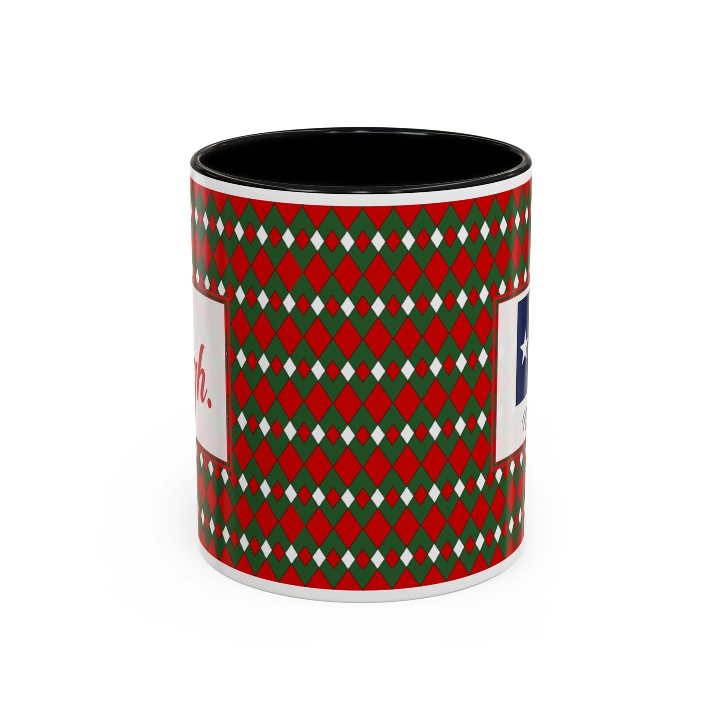 Sleigh- Christmas Fancy Argyle Personalizable Christmas Ceramic Mug (11oz, 15 oz)