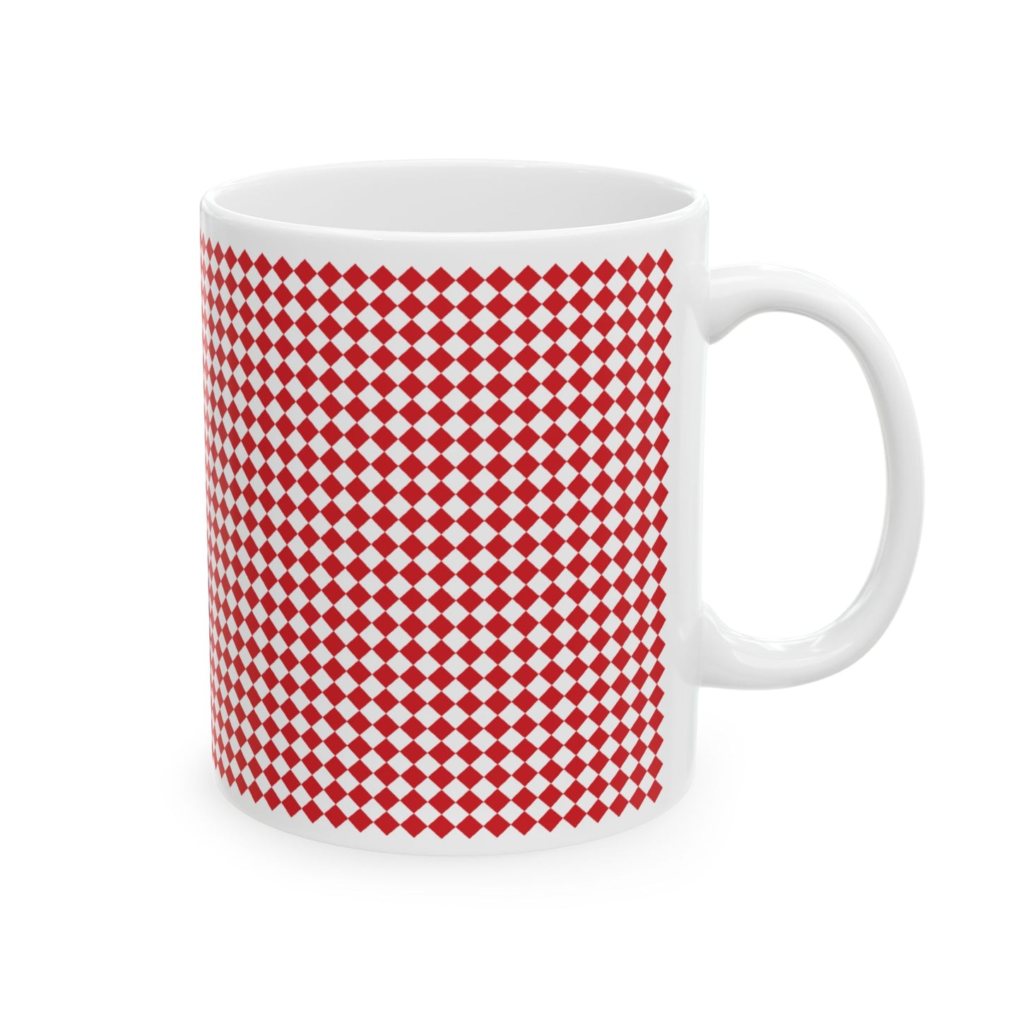 Red Argyle Ceramic Mug, (11oz, 15oz)