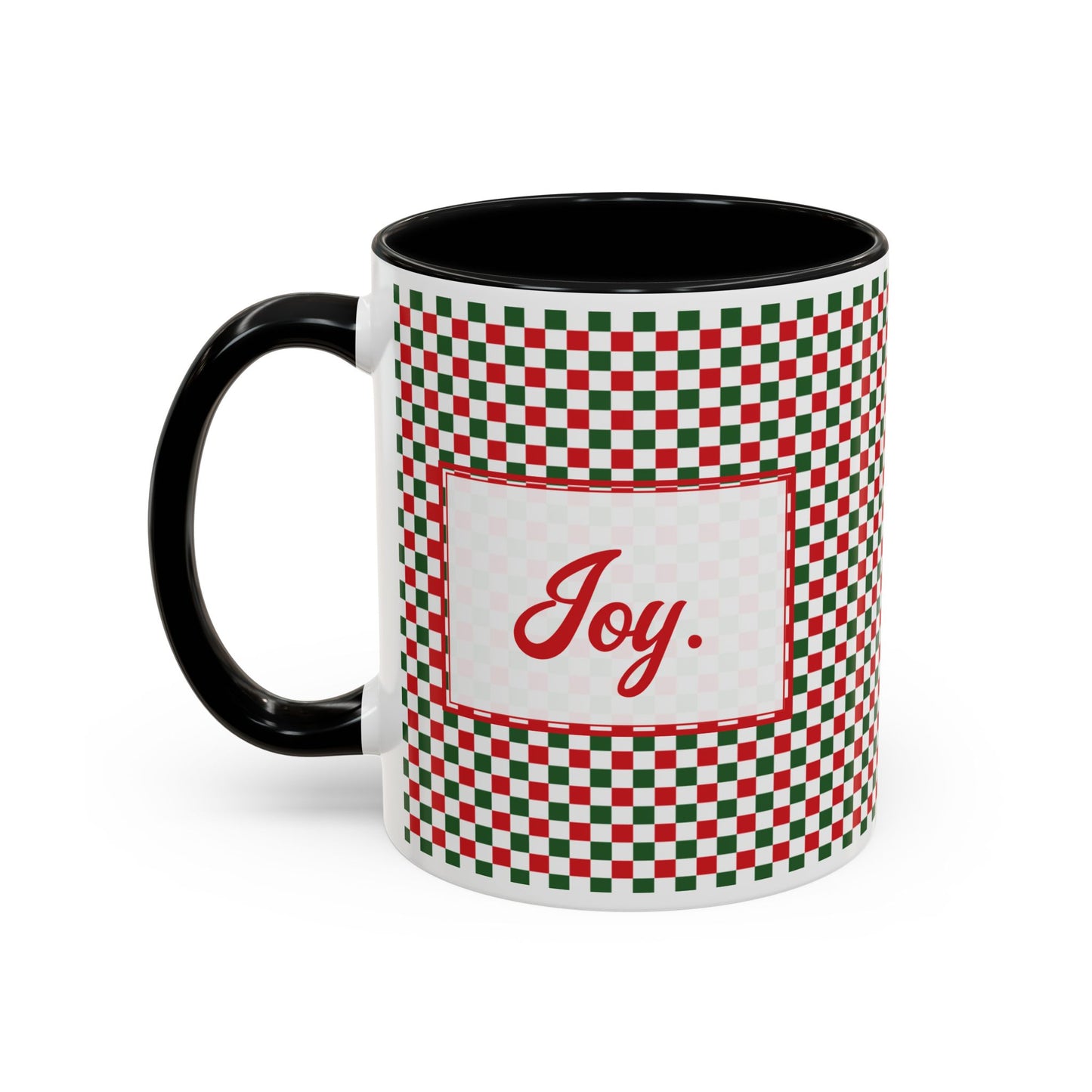 Joy- Christmas Checkered Personalizable Christmas Ceramic Mug (11oz, 15 oz)