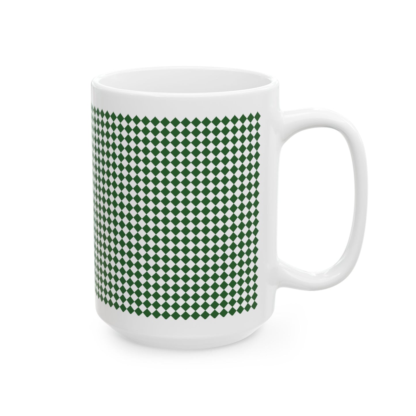 Green Argyle Ceramic Mug, (11oz, 15oz)