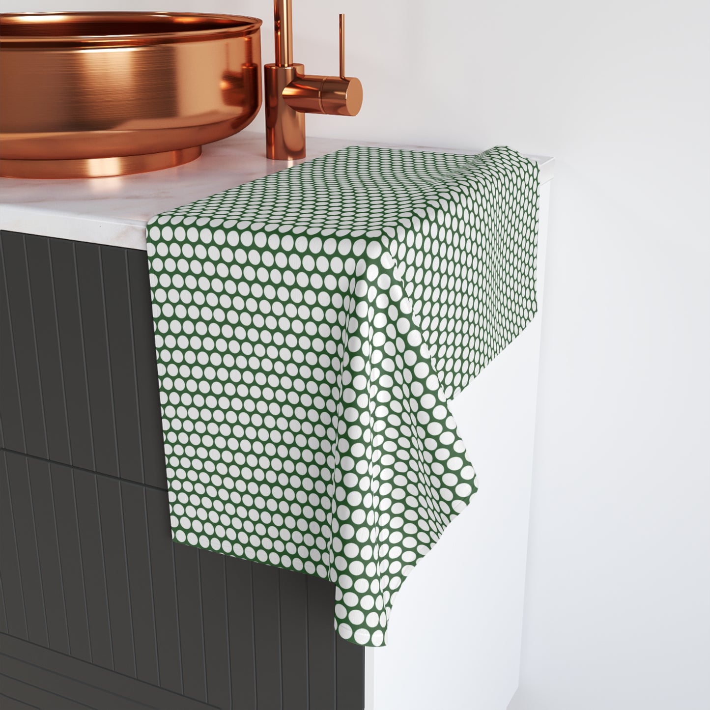 White Polka Dot on Green Hand Towel