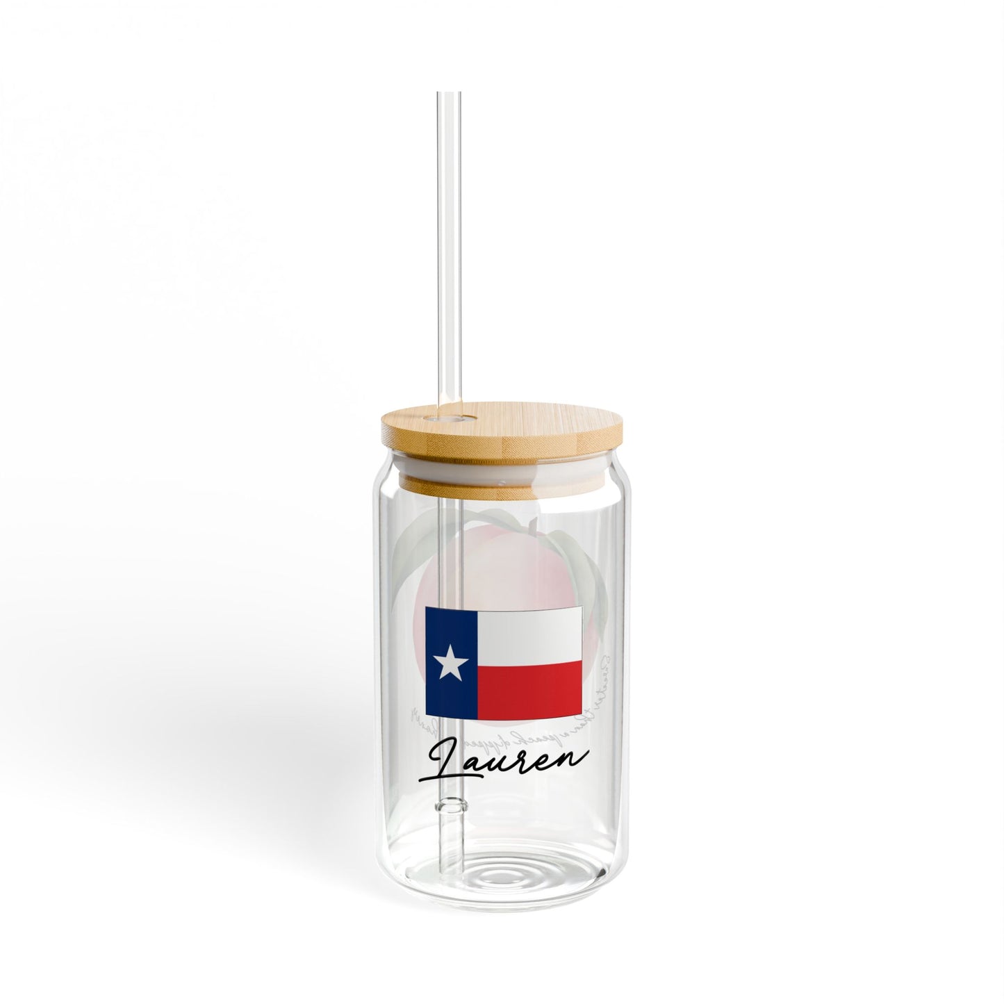 Sweeter Than Peach In Honey Texas Flag Valentines Personalizable Custom Name Sipper Glass, 16oz