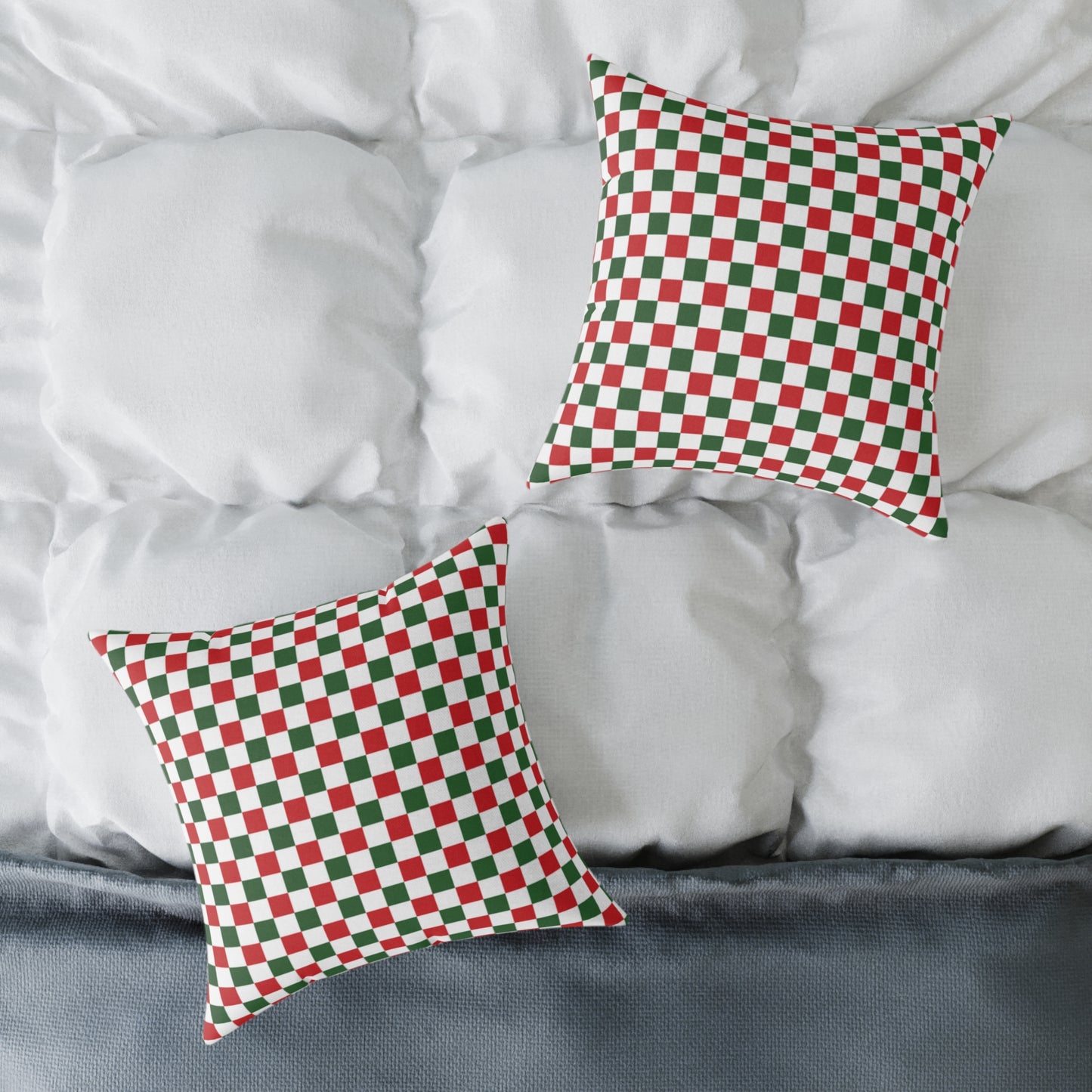 Red Green & White Gingham Christmas Decorative Pillow | Double‑Sided Poly Canvas Cushion, 5 Sizes, Vibrant Holiday Décor