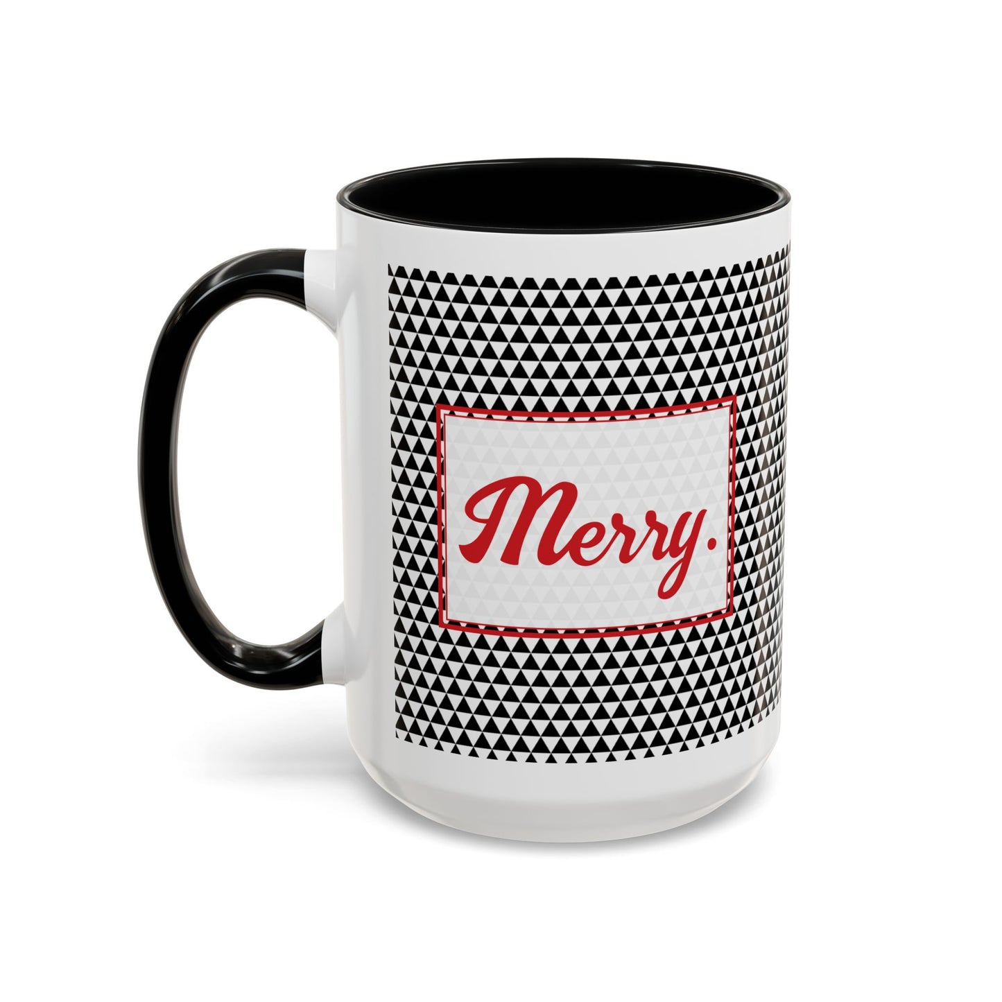 Merry- Red & Green Triangles Personalizable Christmas Ceramic Mug (11oz, 15 oz)