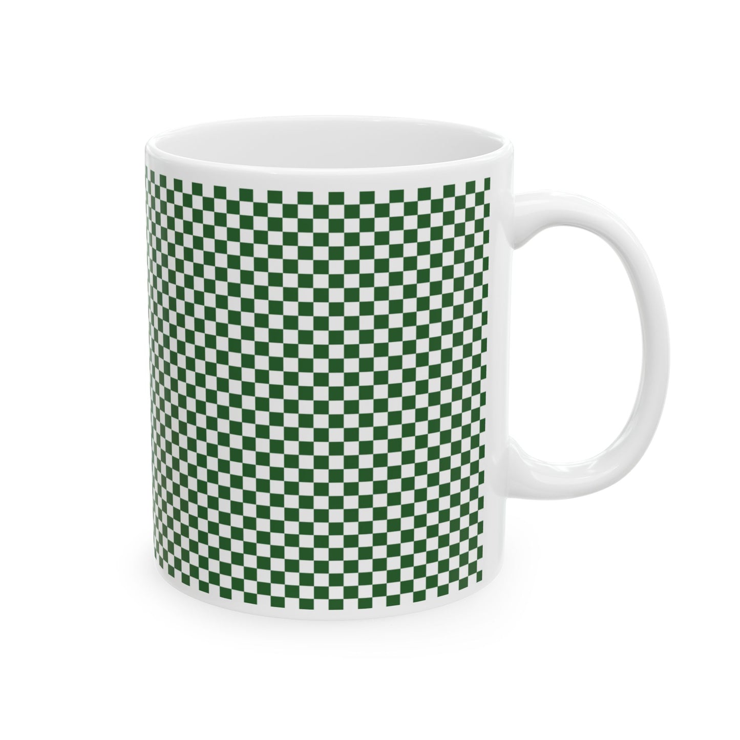 Green Checkered Ceramic Mug, (11oz, 15oz)