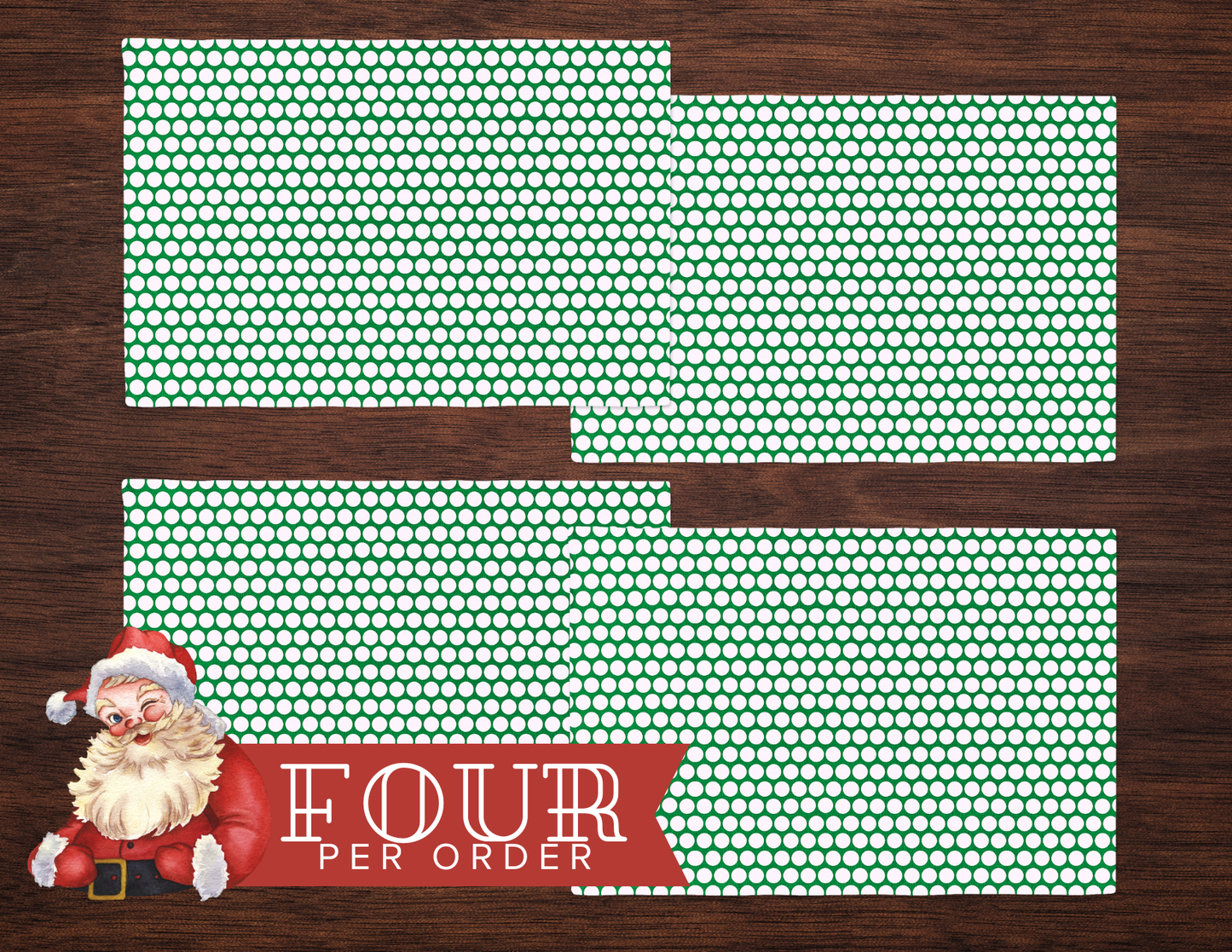 White Polka Dot on Green Polyester Placemats | Christmas Holiday Dining Décor, Festive Rustic Washable Table Mat Set