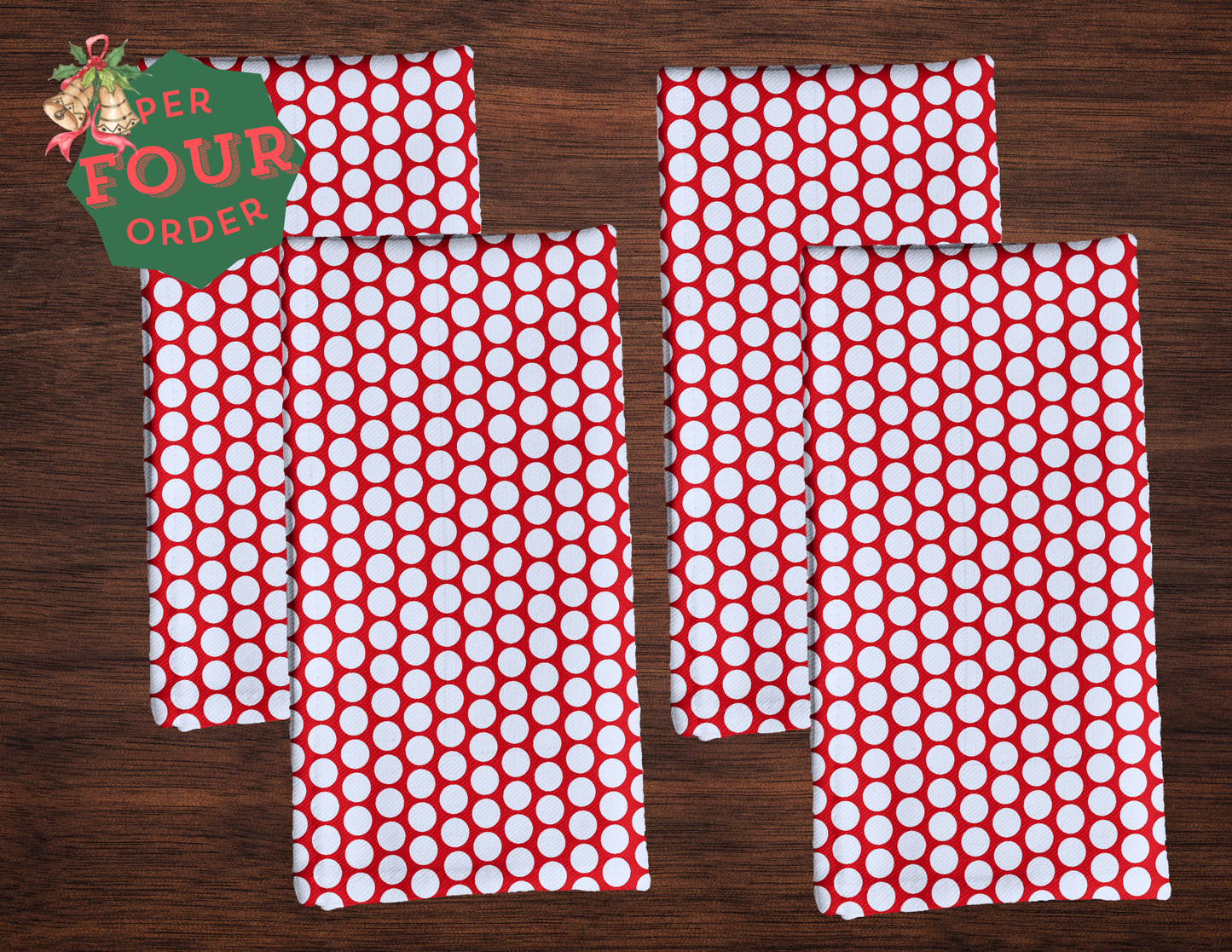 White Polka Dot on Red Polyester Napkins | Christmas Holiday Cloth Napkin Set, Festive Farmhouse Dining Décor
