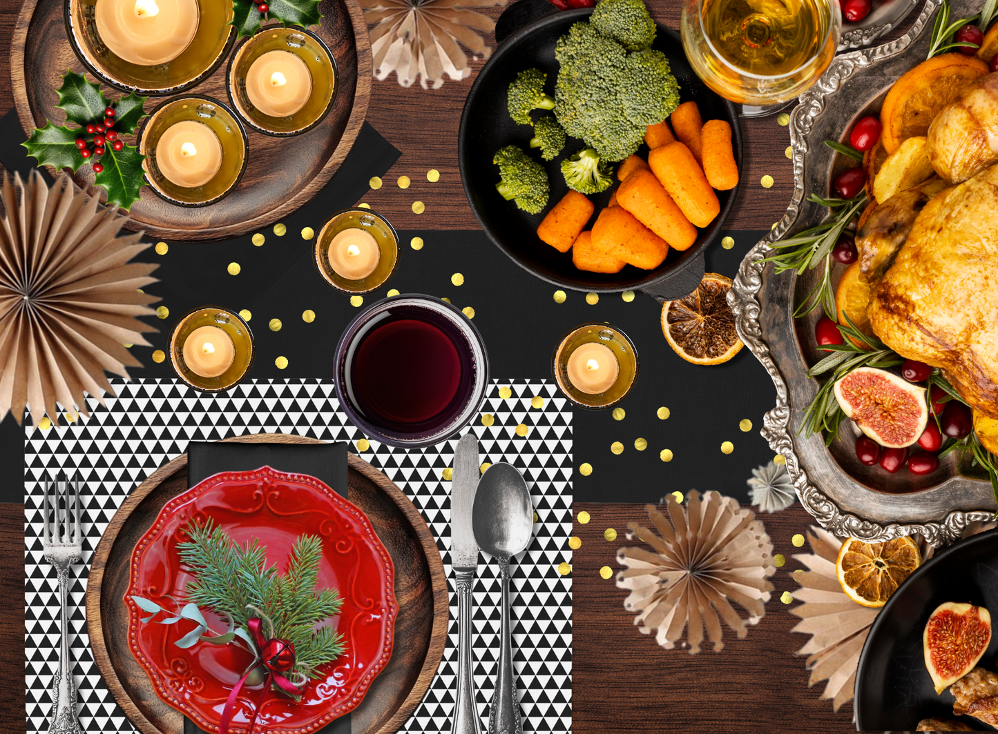 Black Holiday Napkin Set | 4 Washable Cloth Napkins, Elegant Christmas Table Decor