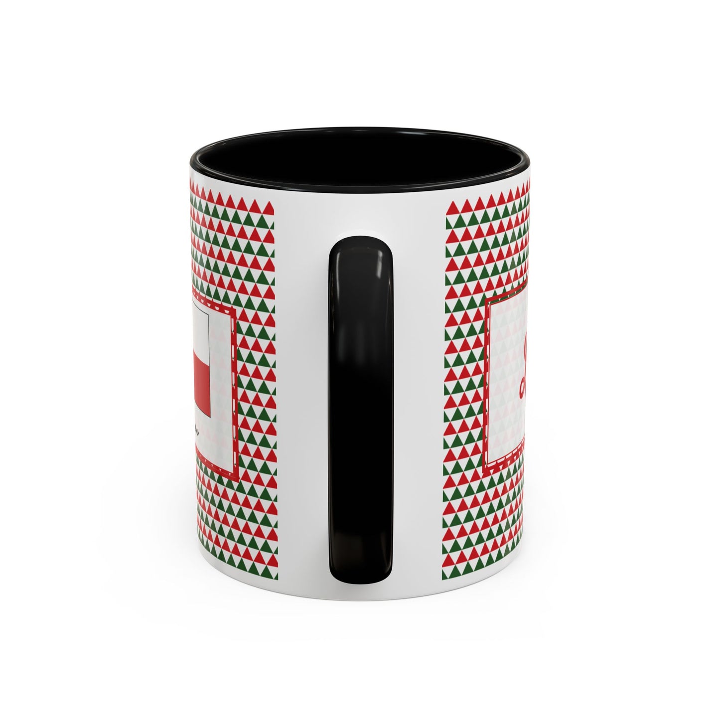 Lit- Red & Green Triangles Personalizable Christmas Ceramic Mug (11oz, 15 oz)