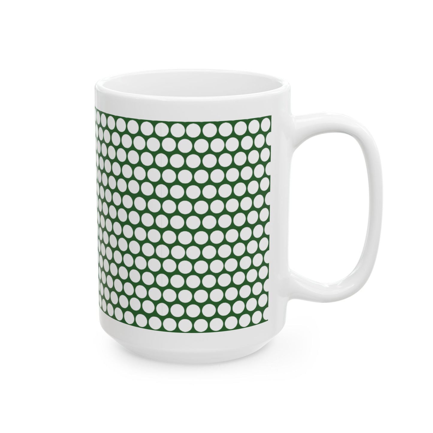 White Polka Dot on Green Ceramic Mug, (11oz, 15oz)