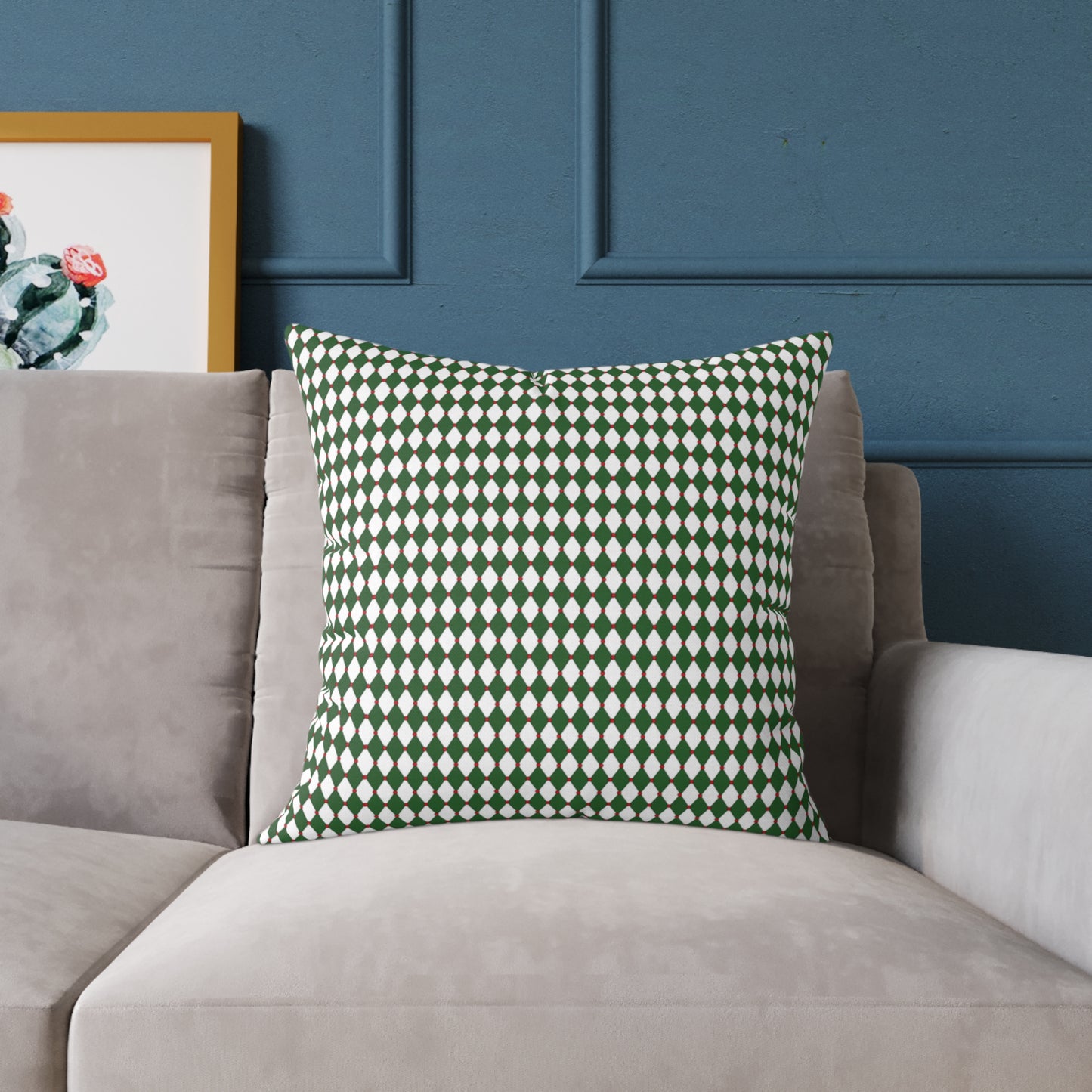 Nutcracker Drummer Green Argyle Christmas Decorative Pillow | Double‑Sided Poly Canvas Cushion, 5 Sizes, Vibrant Holiday Décor