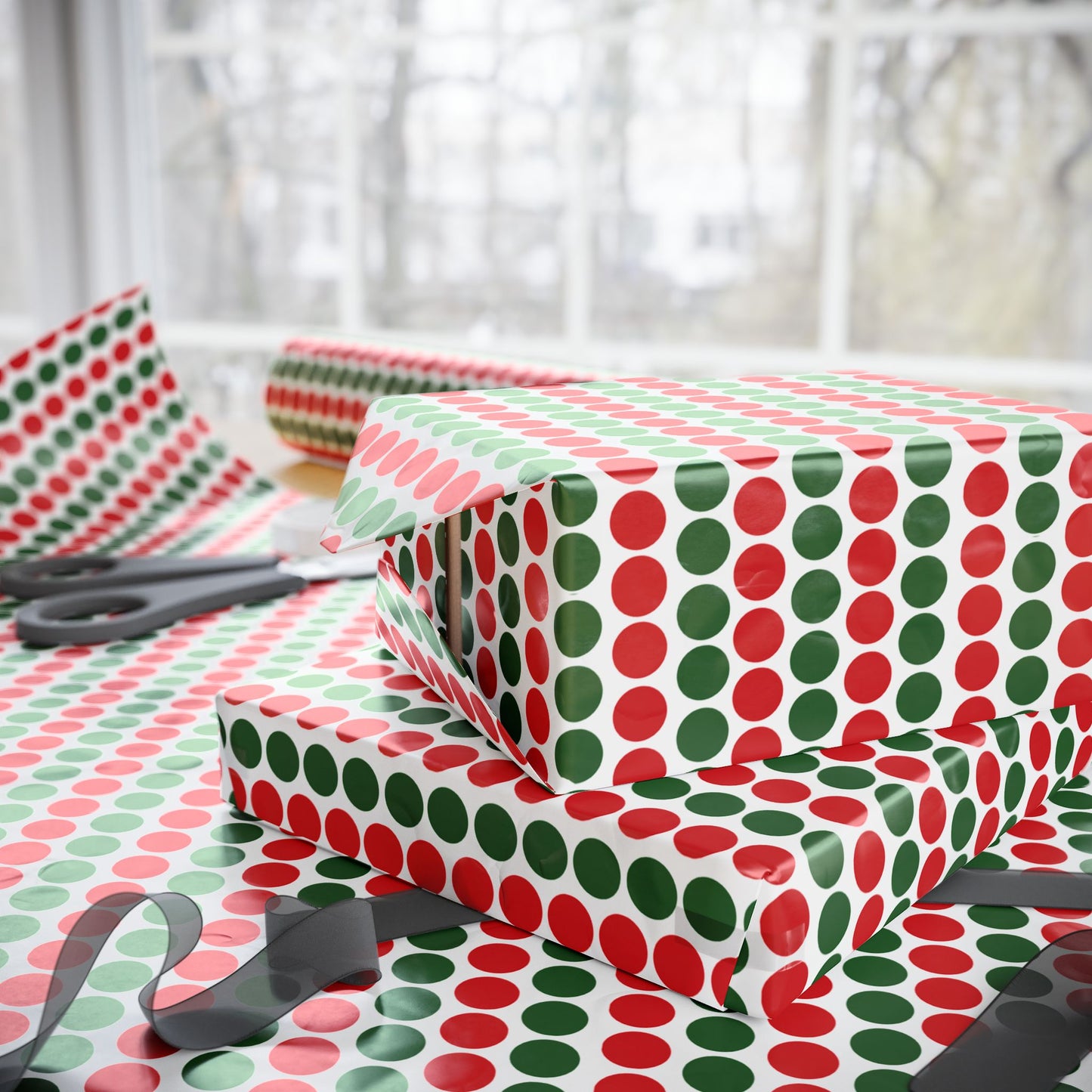 Christmas Polka Dot Stripes Wrapping Paper