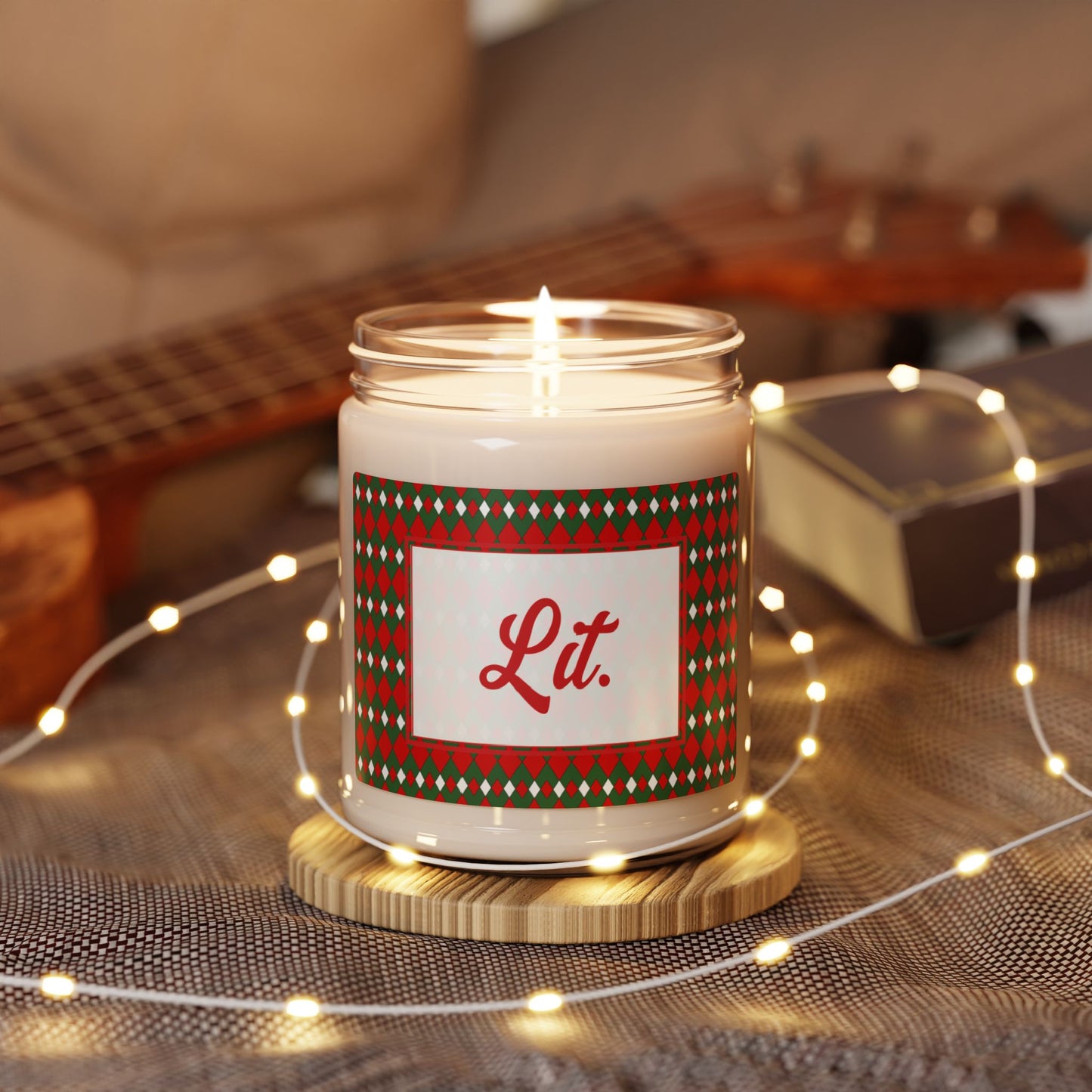 Lit- Christmas Fancy Argyle Scented Soy Candle, 9oz