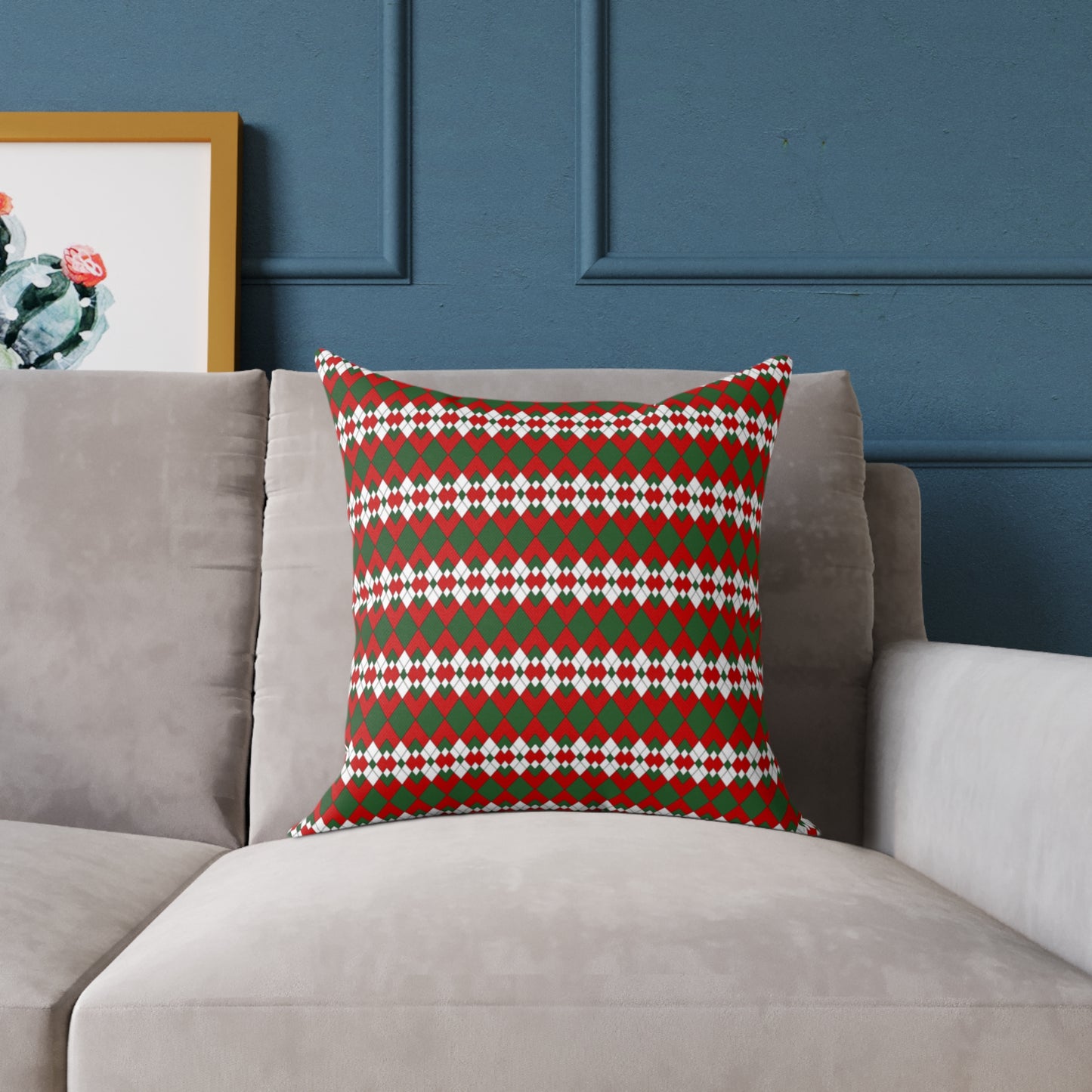 Extra Argyle Christmas Decorative Pillow | Double‑Sided Poly Canvas Cushion, Vibrant Holiday Décor, 5 Sizes