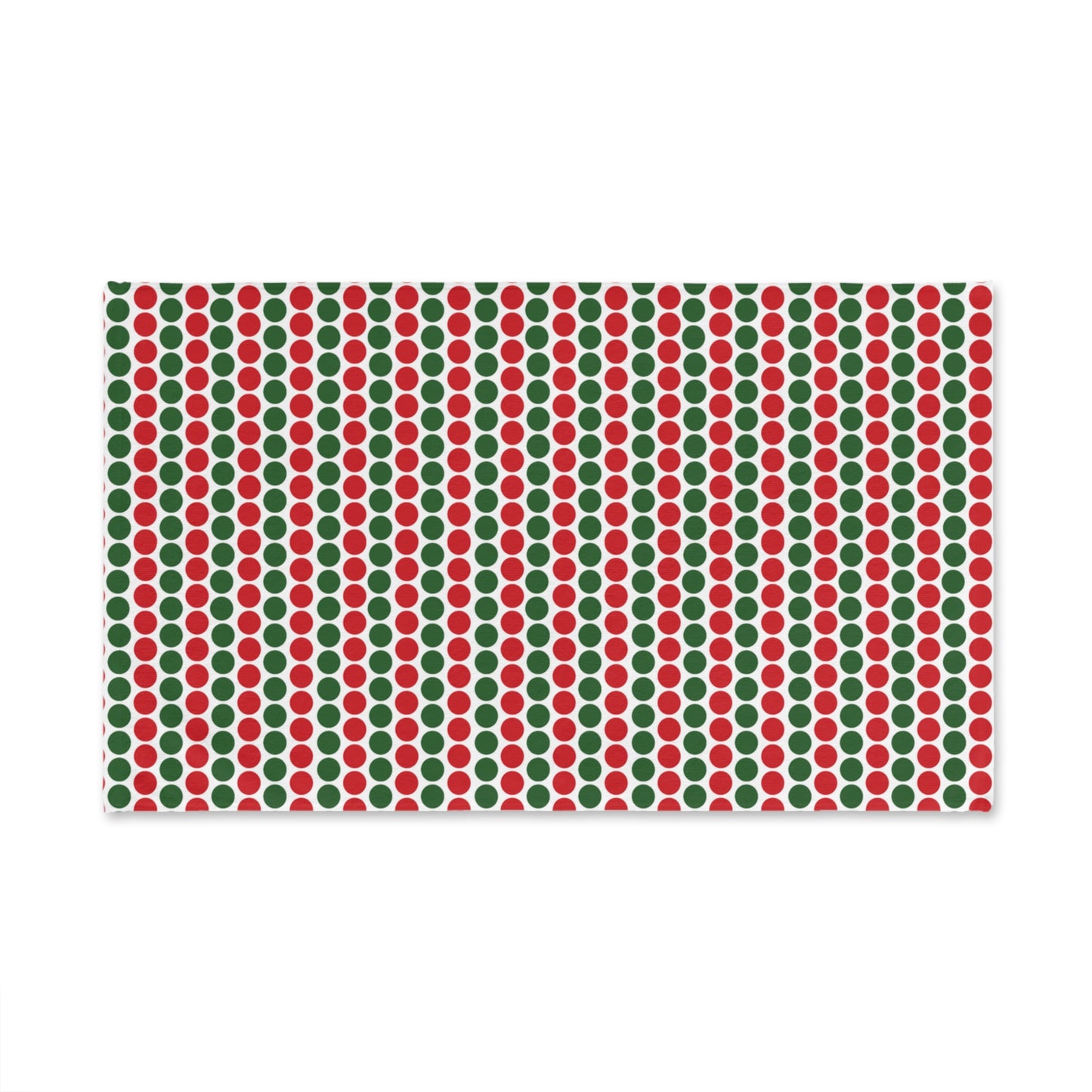 Red & Green Polka Dot Striped Christmas Hand Towel | Soft Cotton Back, Printed Polyester Front, Festive Kitchen, Bath Décor
