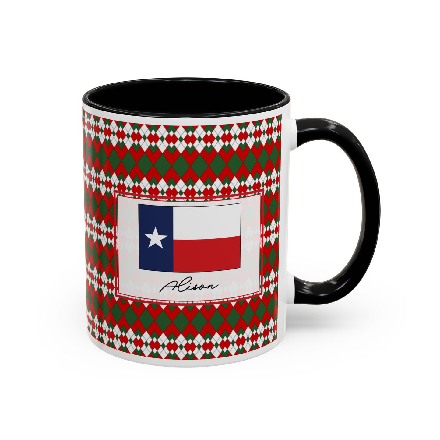 Sleigh- Christmas Extra Argyle Personalizable Christmas Ceramic Mug (11oz, 15 oz)