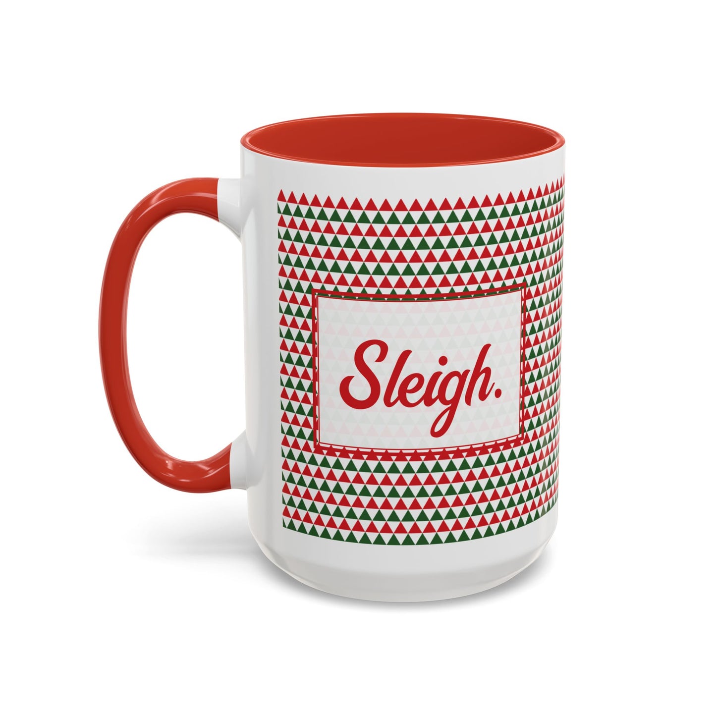 Sleigh- Red & Green Triangles Personalizable Christmas Ceramic Mug (11oz, 15 oz)