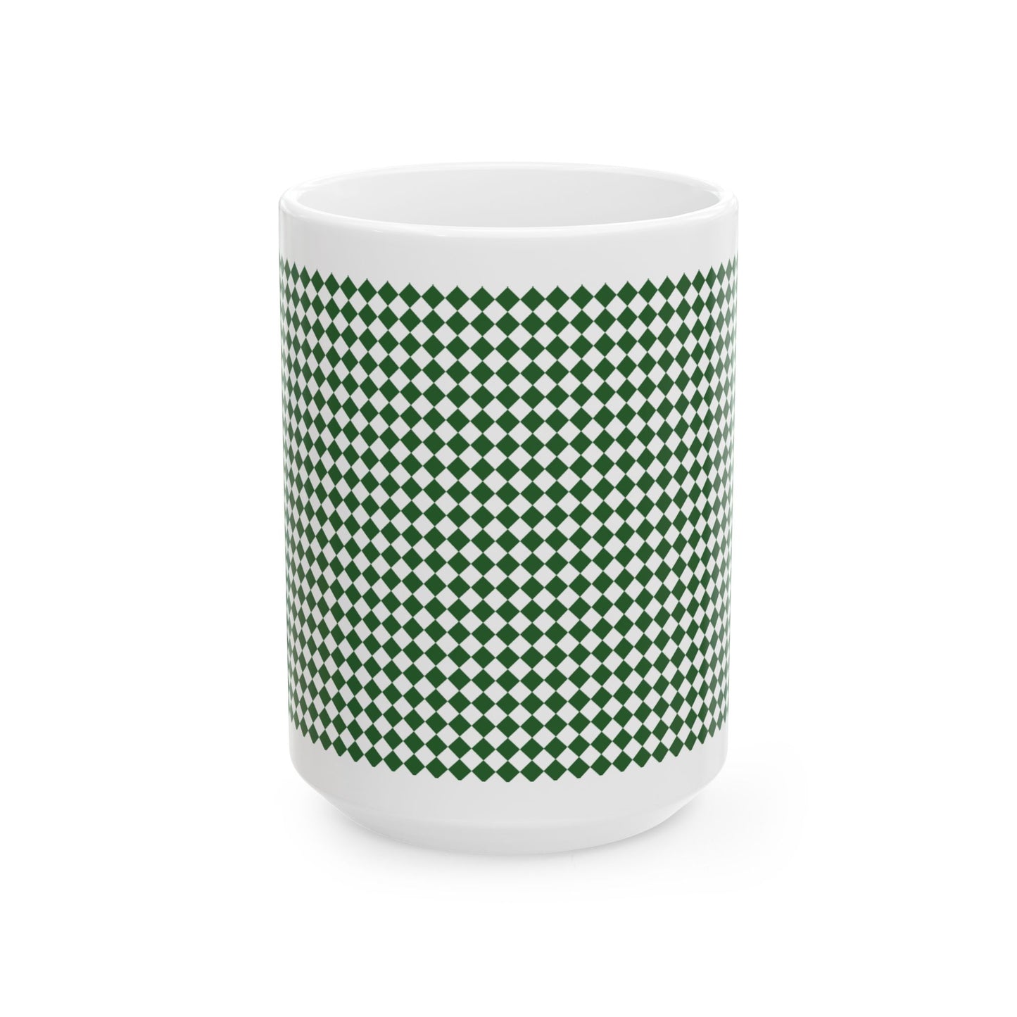 Green Argyle Ceramic Mug, (11oz, 15oz)