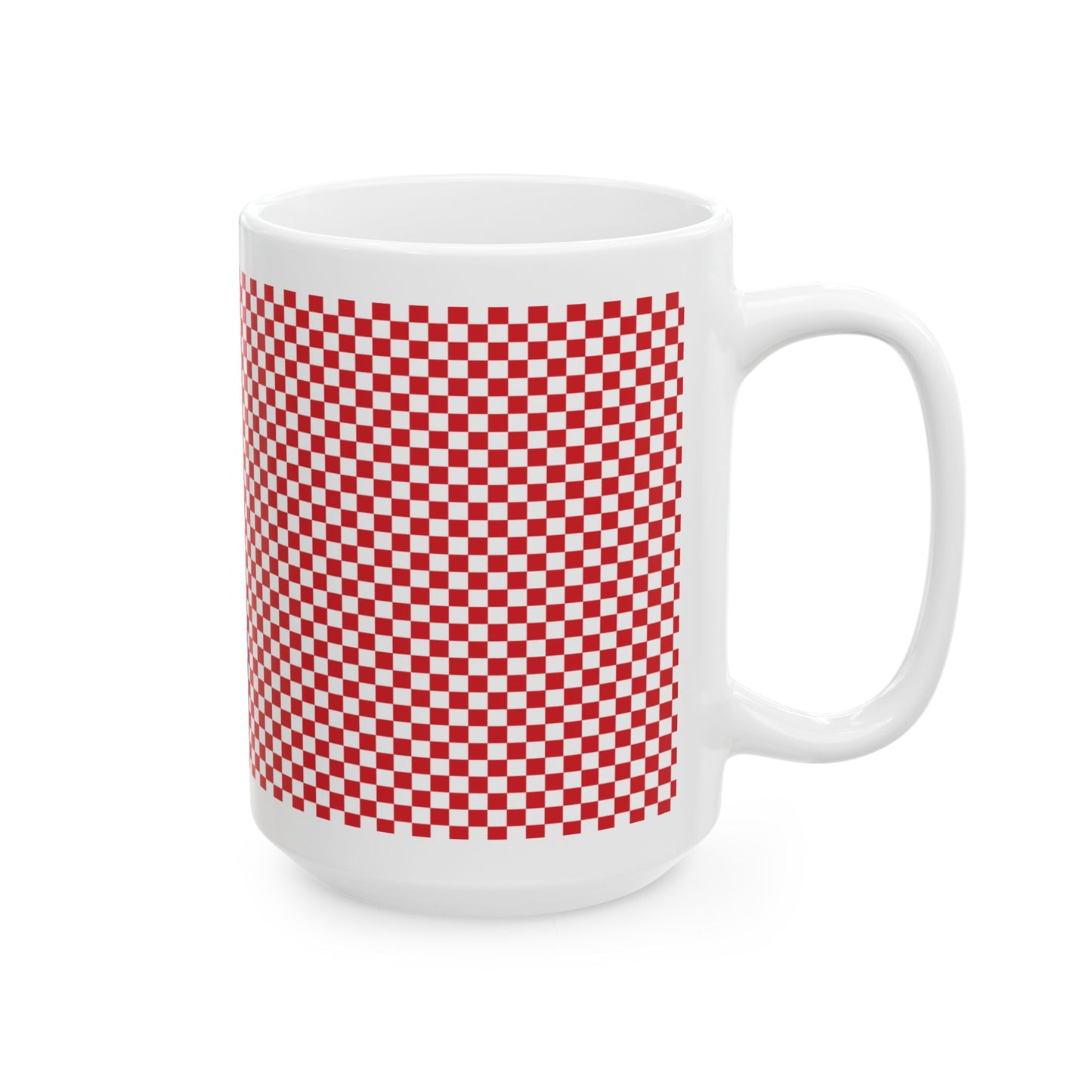 Red Checkered Ceramic Mug, (11oz, 15oz)