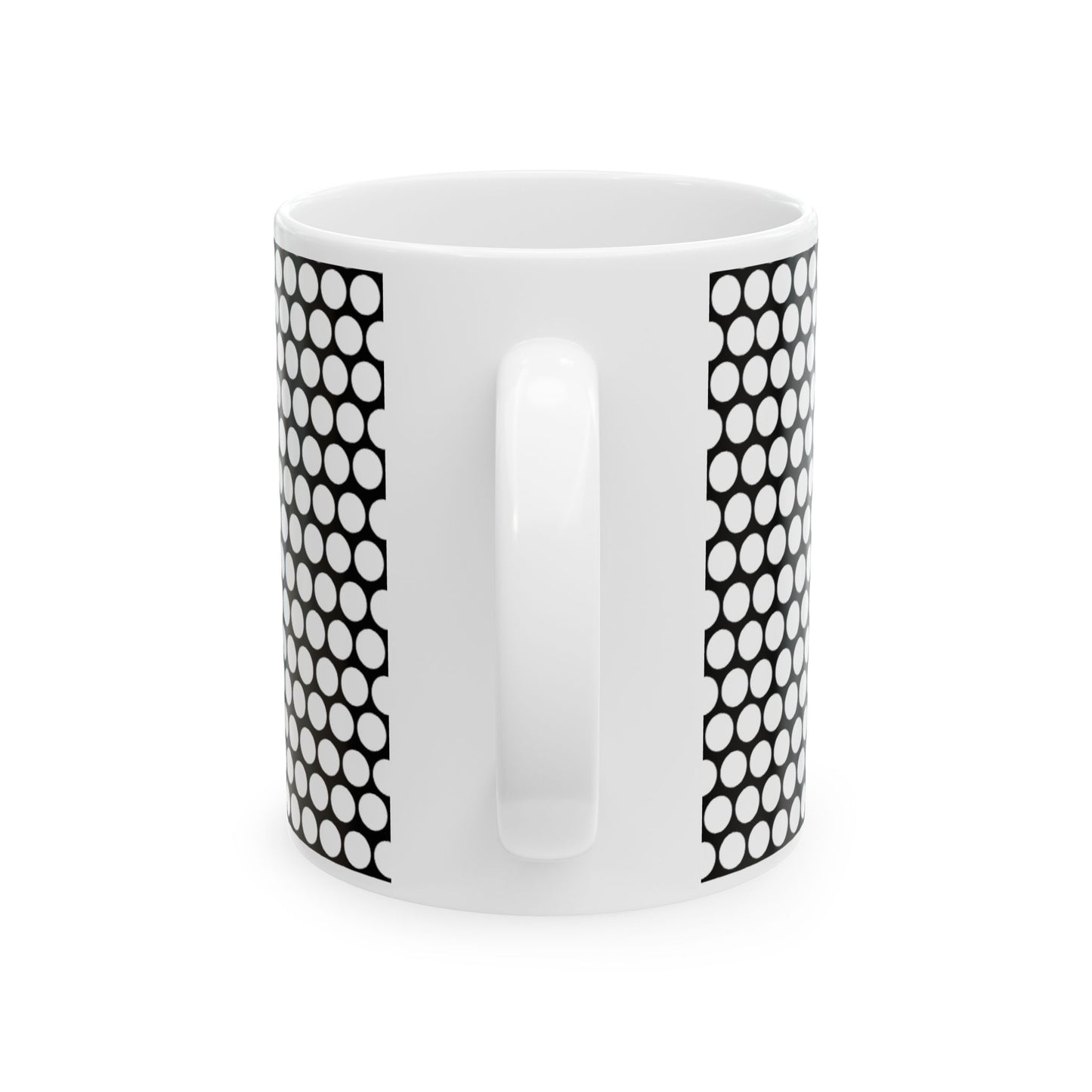 White Polka Dot on Black Ceramic Mug, (11oz, 15oz)