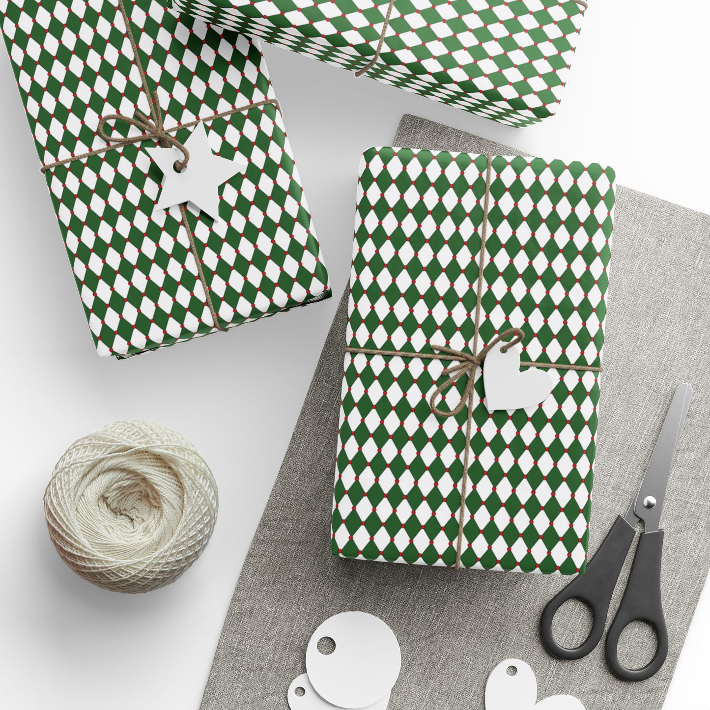 Nutcracker Drummer Green Argyle Wrapping Paper | Luxury Matte or Glossy Gift Wrap, 90gsm Fine Art Paper, 3 Sizes