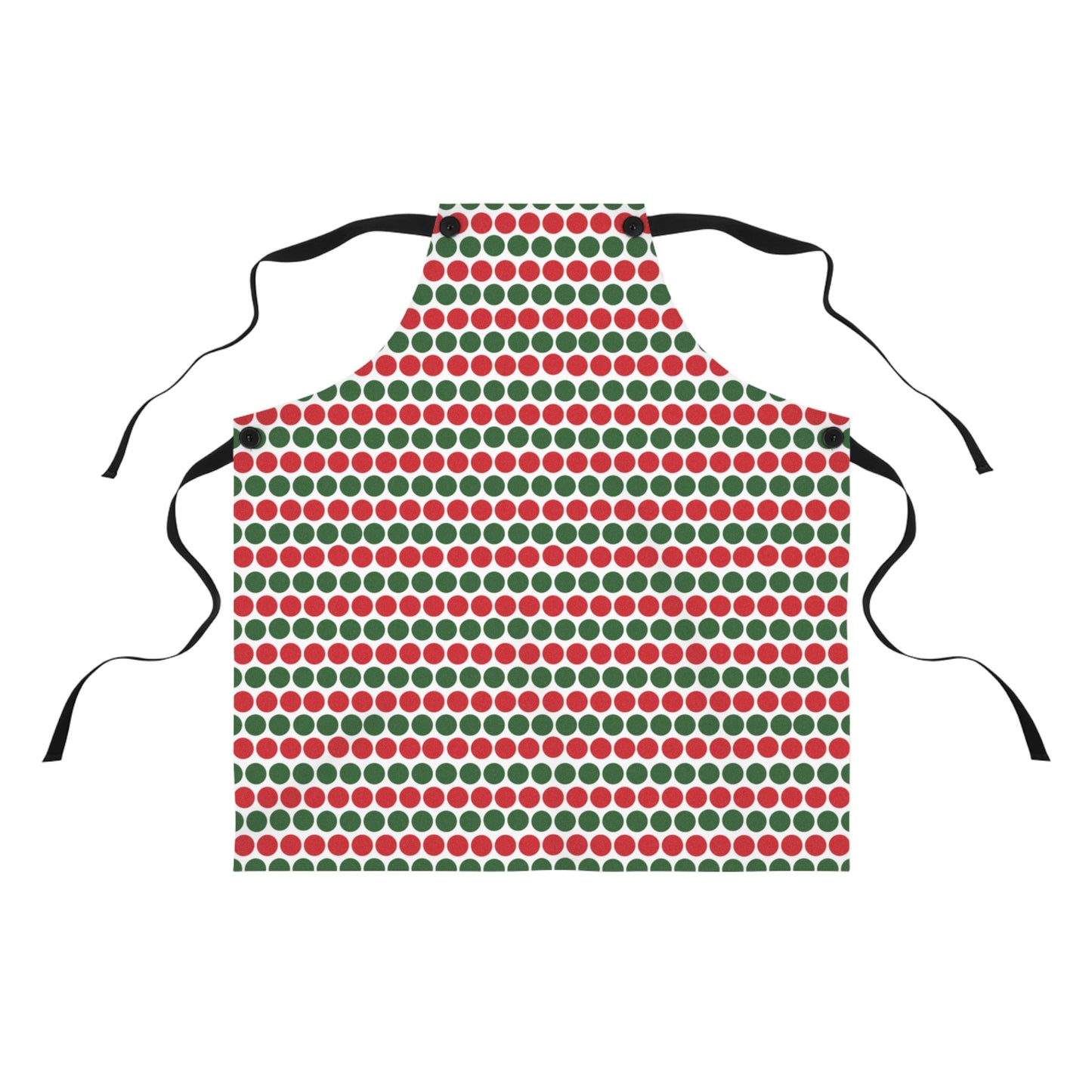 Red & Green Polka Dot Striped Holiday Apron | Lightweight 100% Polyester Twill, Detachable Black Twill Straps