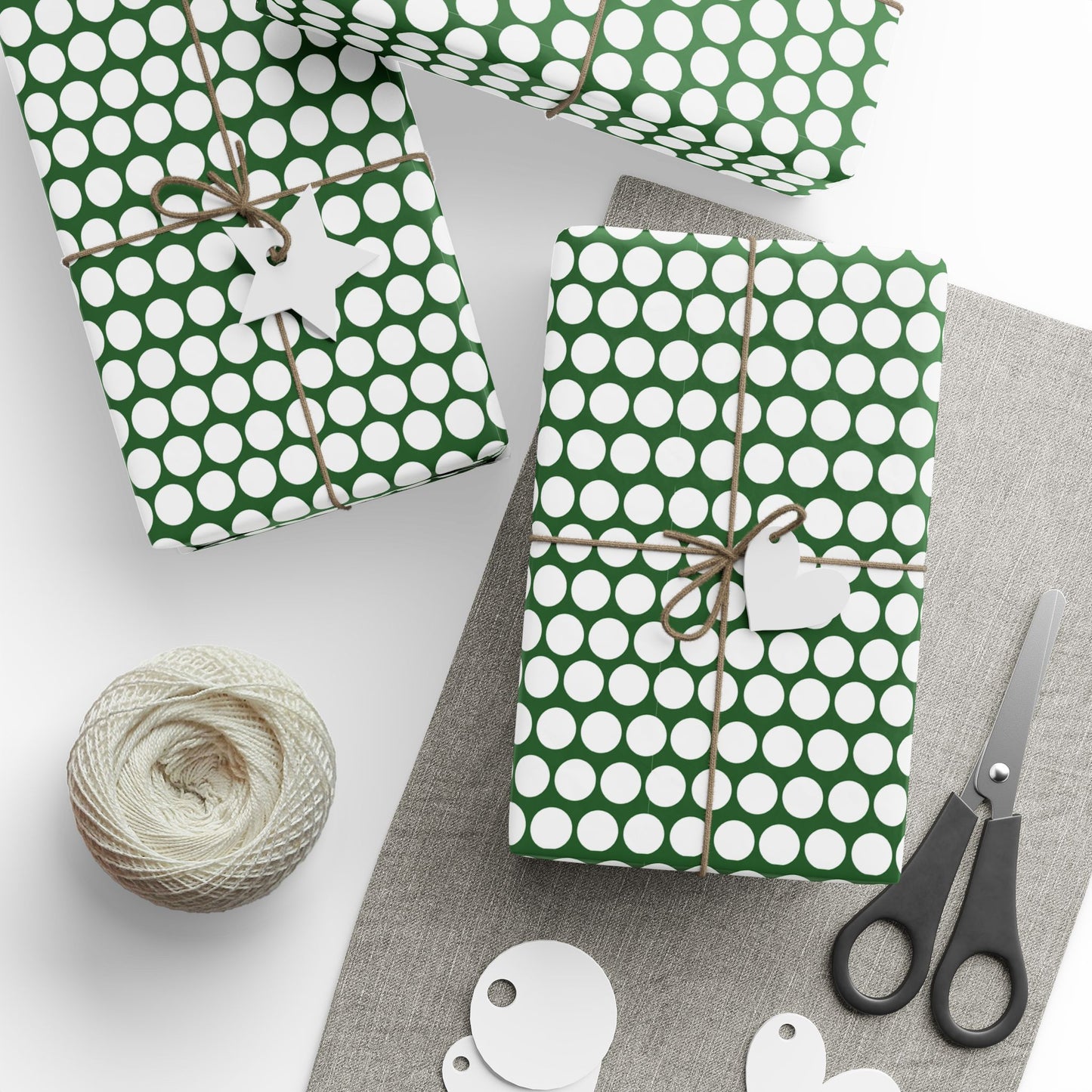 White Polka Dot on Green Wrapping Paper | Luxury Matte or Glossy Gift Wrap, 90gsm Fine Art Paper, 3 Sizes