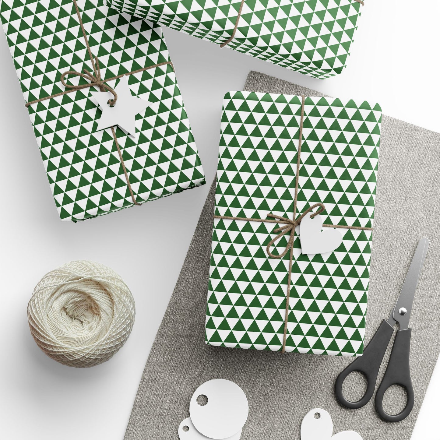 Green Triangle  Wrapping Paper | Luxury Matte or Glossy Gift Wrap, 90gsm Fine Art Paper, 3 Sizes