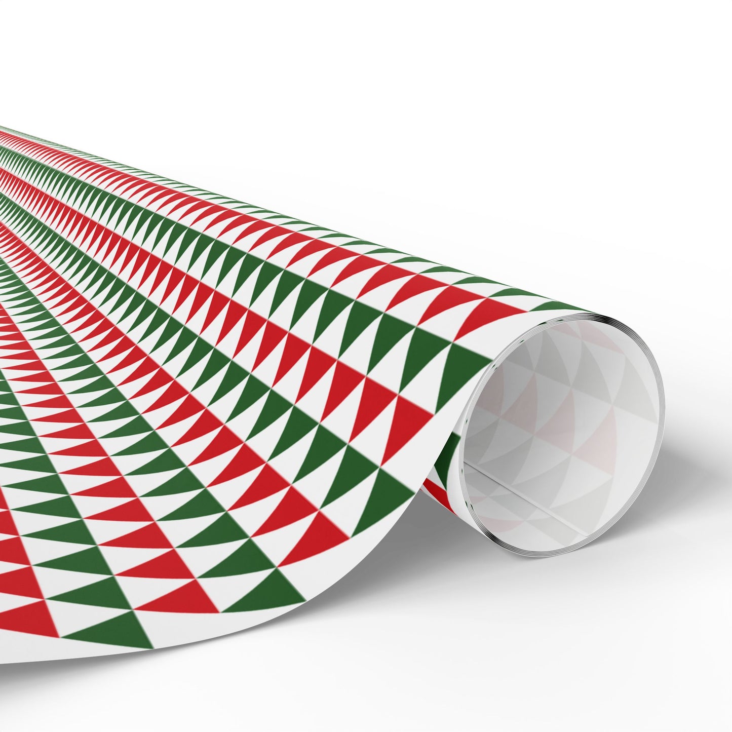 Red & Green Triangle Striped Christmas Luxury Wrapping Paper | Luxury Matte or Glossy Gift Wrap, 90gsm Fine Art Paper, 3 Sizes