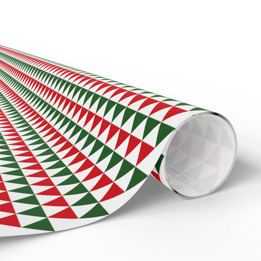 Red & Green Triangle Striped Christmas Luxury Wrapping Paper | Luxury Matte or Glossy Gift Wrap, 90gsm Fine Art Paper, 3 Sizes